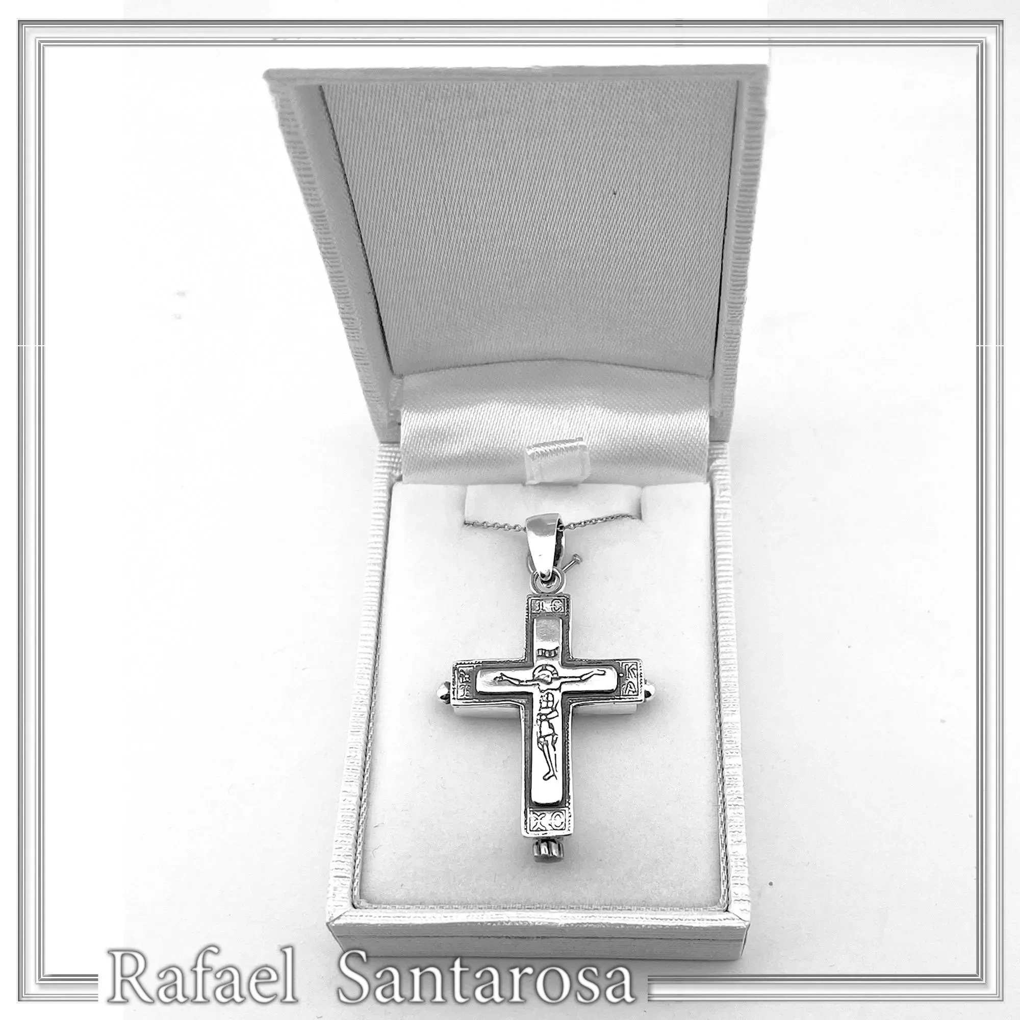 Byzantine Locket Pendant Reliquary Cross Necklace: Oxidized Sterling Silver — additional product image 10 from Rafael Santarosa Fine Jewelry
