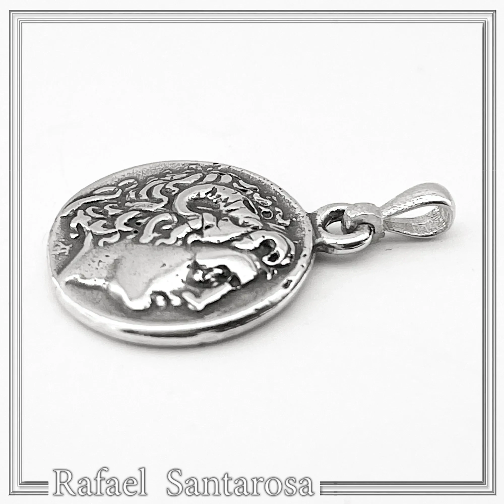 Ancient Greek sterling silver tetradrachm pendant with deified Alexander the Macedon, Lysimachus coin museum replica — additional product image 8 from Rafael Santarosa Fine Jewelry