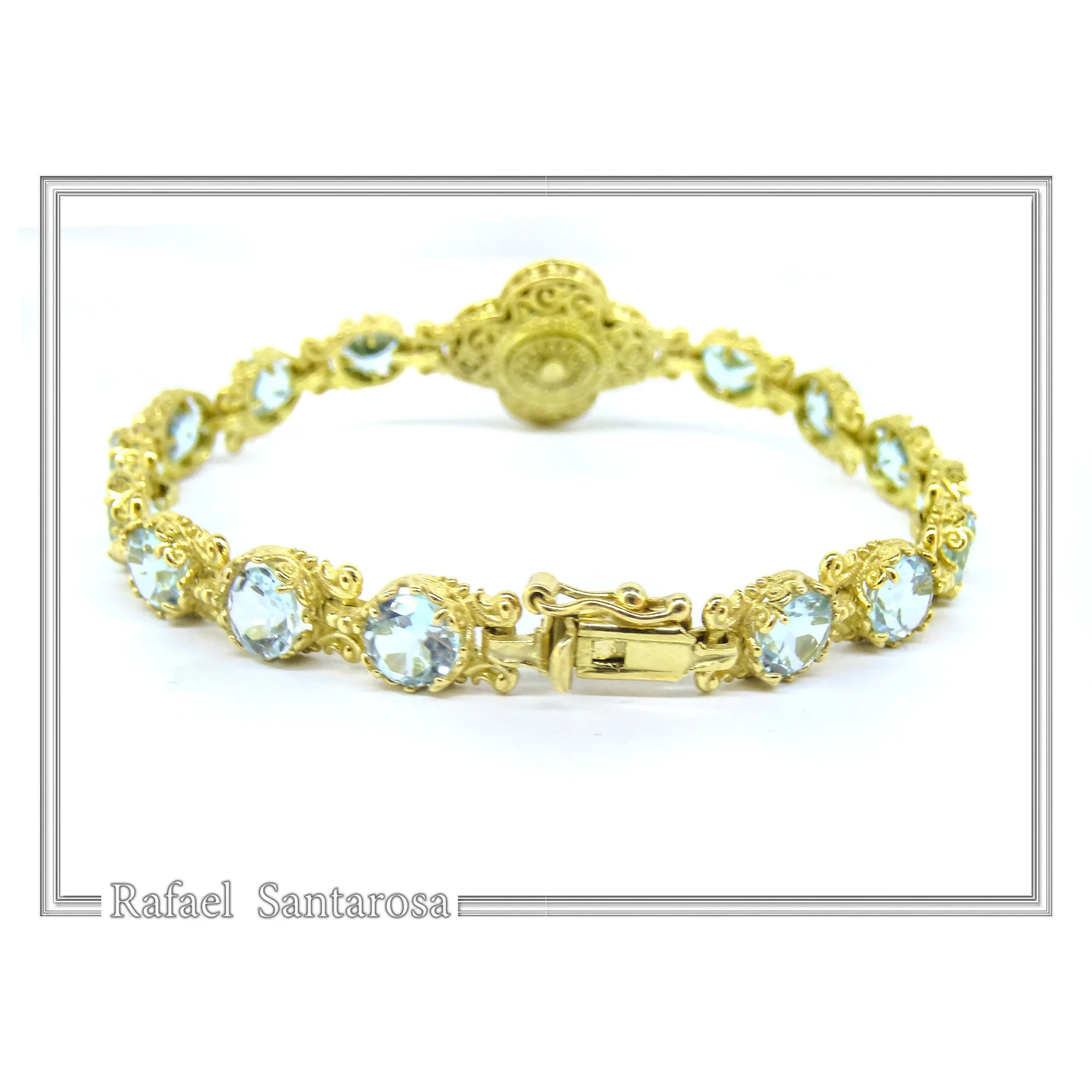 Byzantine Filigree Gemstone Beaded Cross Bracelet: Genuine topaz on 18K Gold Filled silver — additional product image 8 from Rafael Santarosa Fine Jewelry