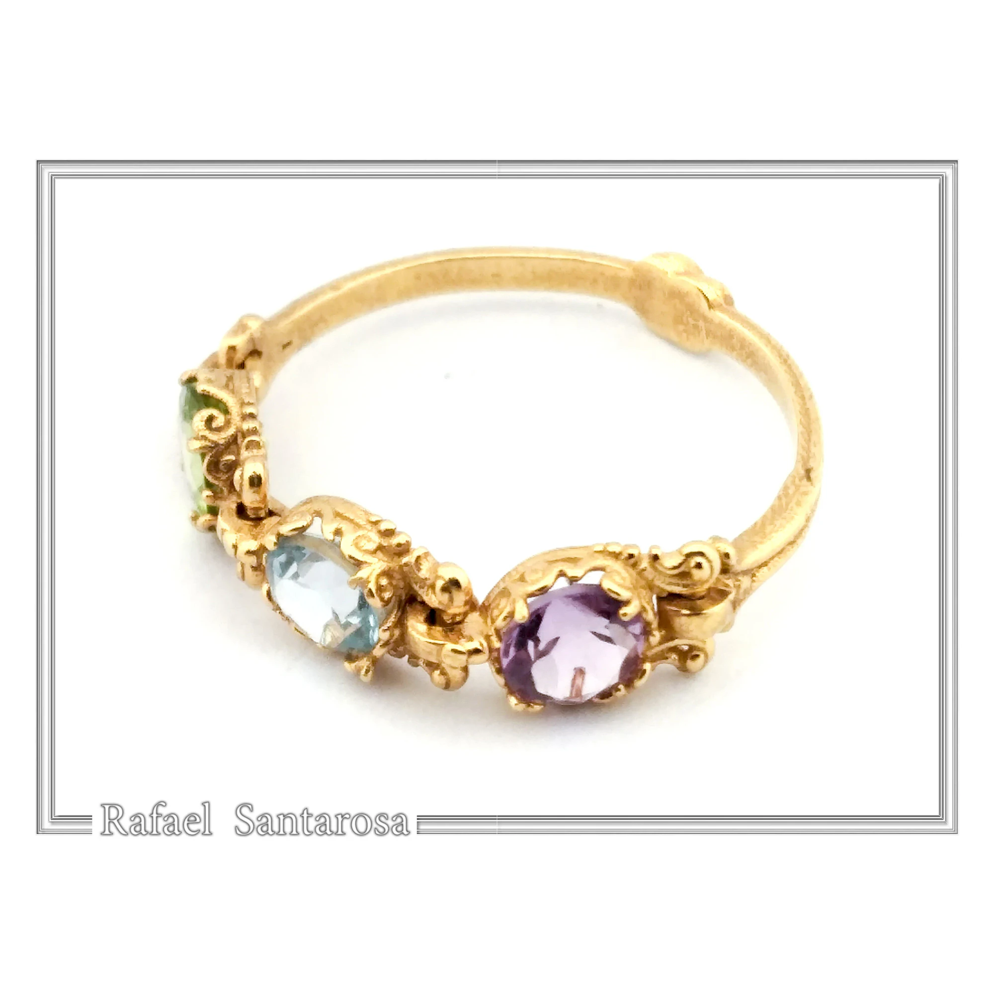 Filigree Byzantine Genuine Amethyst, Topaz & Peridot beaded Ring: Sterling Silver 18k Gold Filled — additional product image 3 from Rafael Santarosa Fine Jewelry