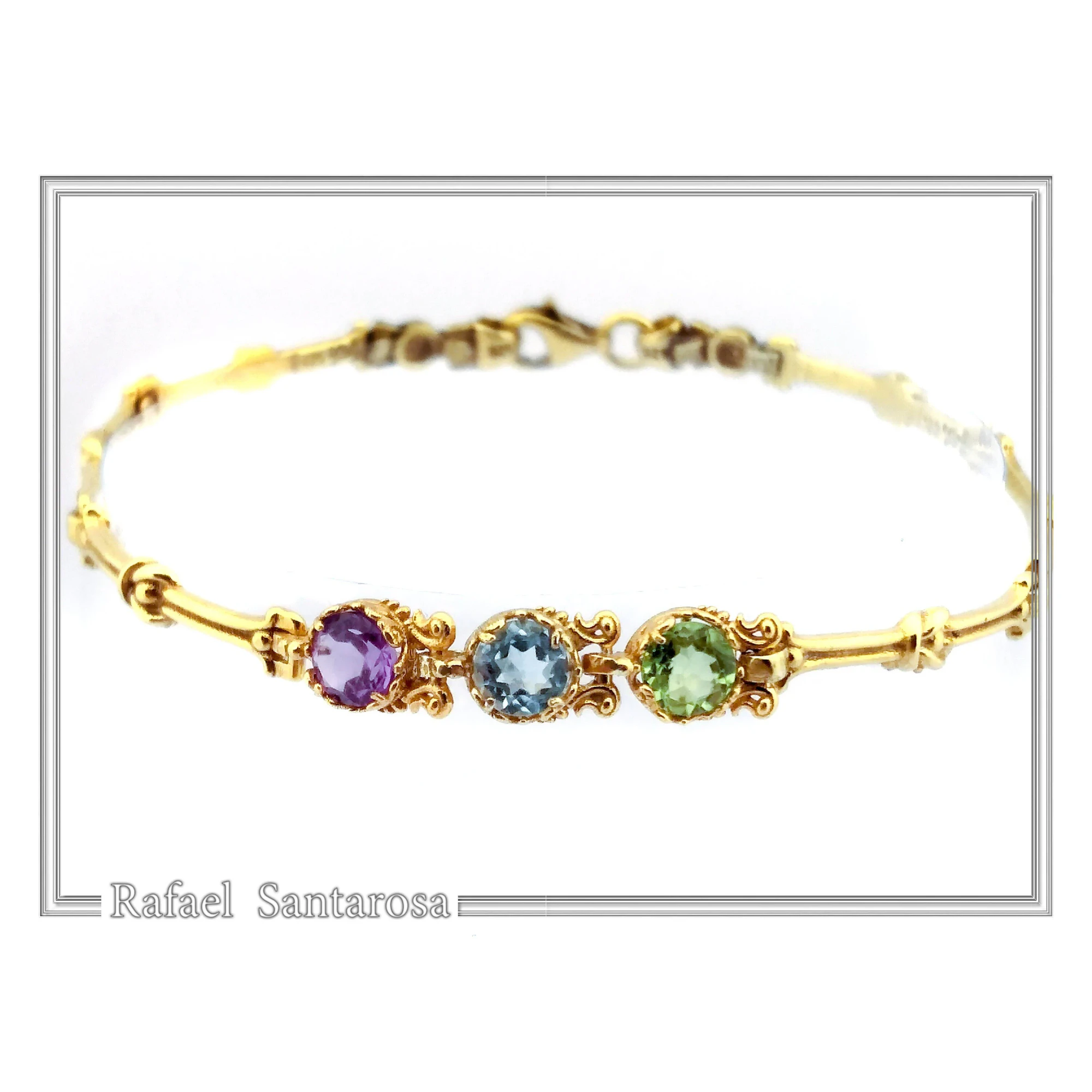 18K Solid Gold Amethyst, Topaz, Peridot, Garnet, Citrine Genuine Gemstone Beaded Bracelet — additional product image 3 from Rafael Santarosa Fine Jewelry