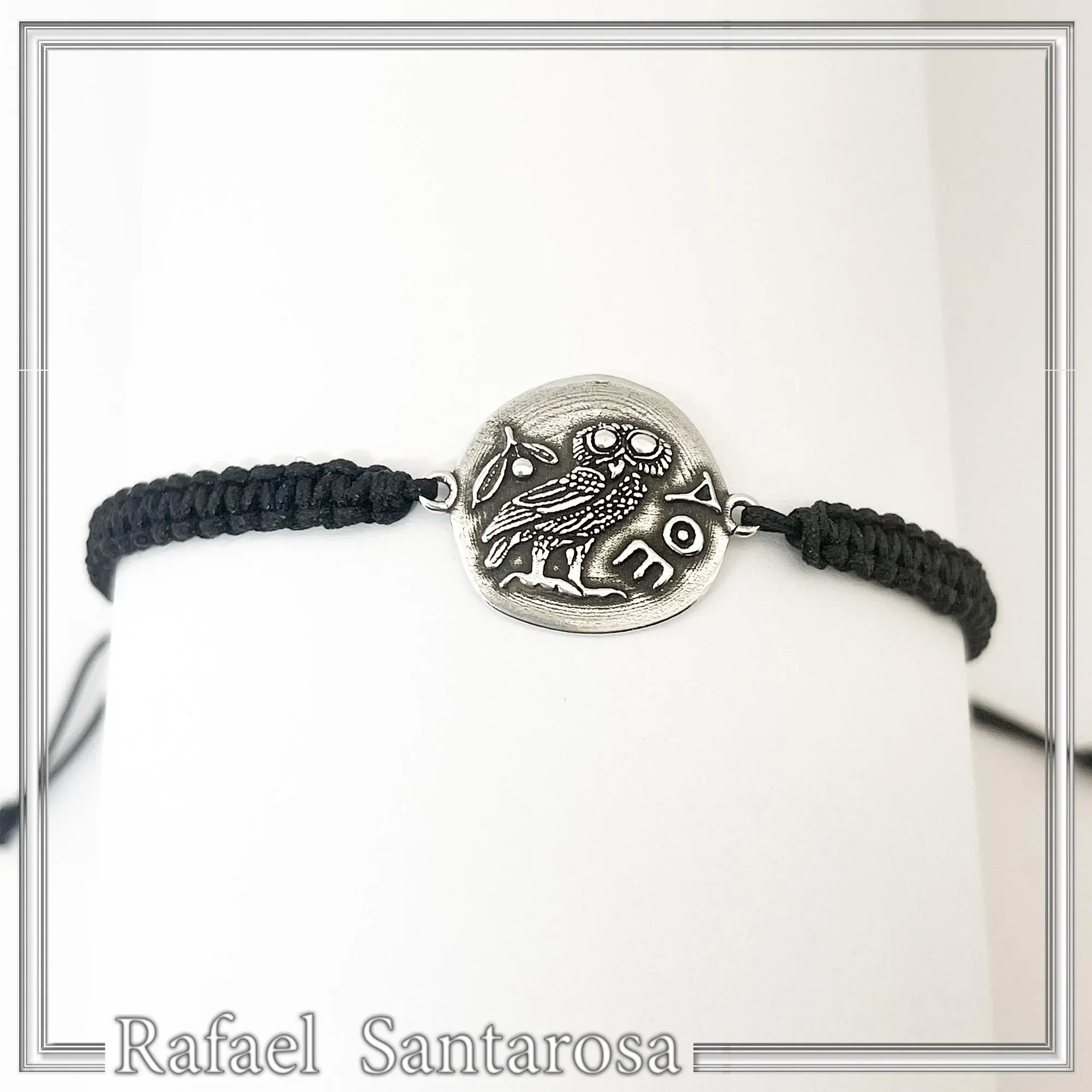 Owl Coin Tetradrachm macrame Oxidized Sterling Silver Bracelet: Greek Museum Jewelry — additional product image 3 from Rafael Santarosa Fine Jewelry