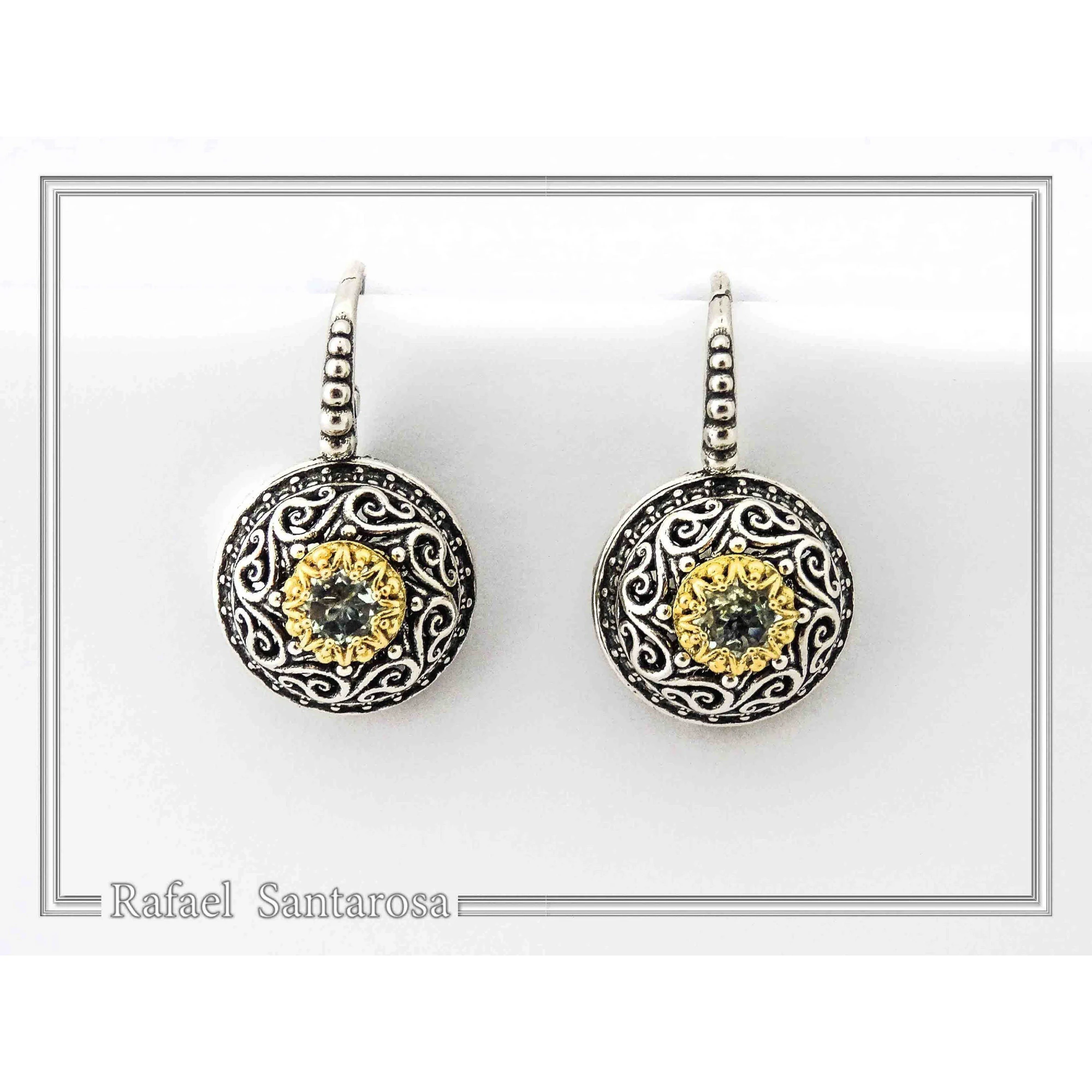 Byzantine Filigree Natural Gem Silver Earrings: Garnet, Topaz, Peridot, Amethyst, Pearl or Lapis — additional product image 2 from Rafael Santarosa Fine Jewelry