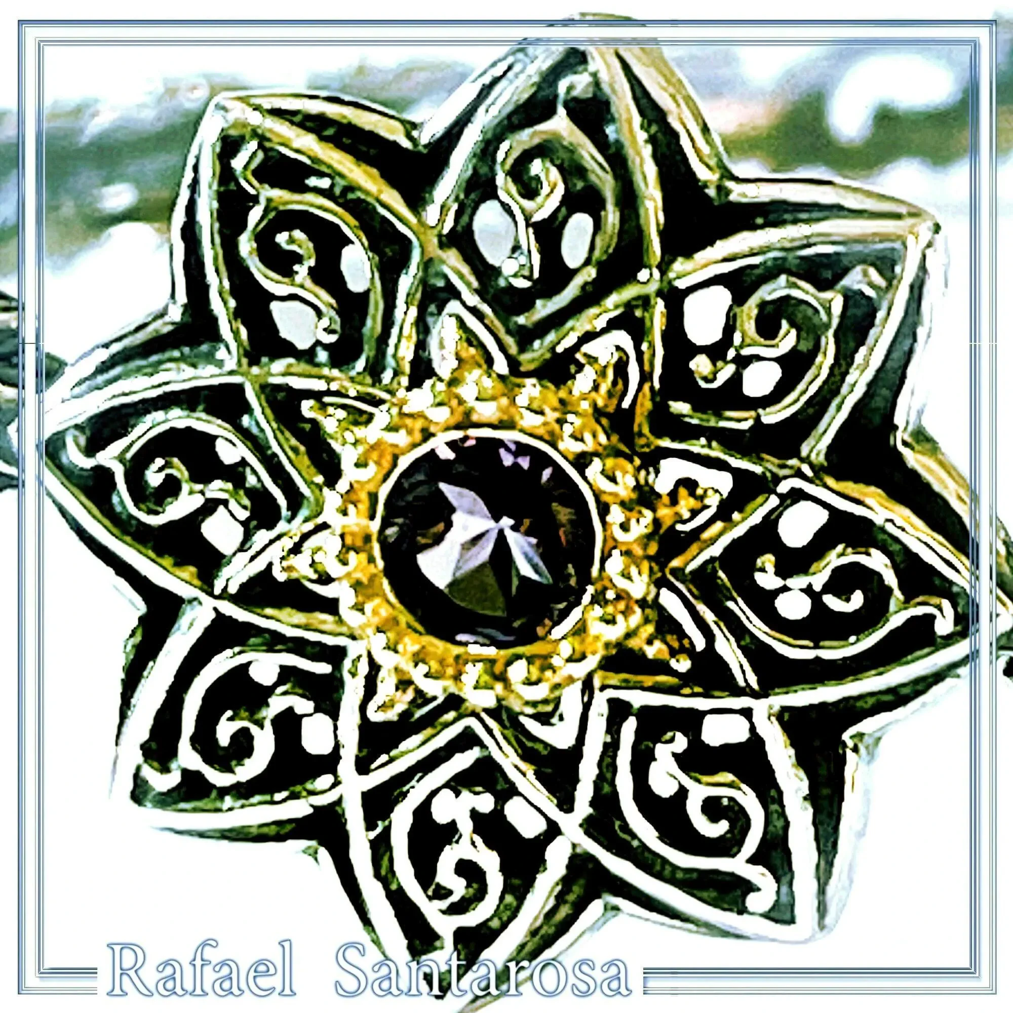Natural Amethyst Byzantine Star Bracelet: Oxidised Sterling Silver, 18K Gold Filled Bezel — additional product image 3 from Rafael Santarosa Fine Jewelry