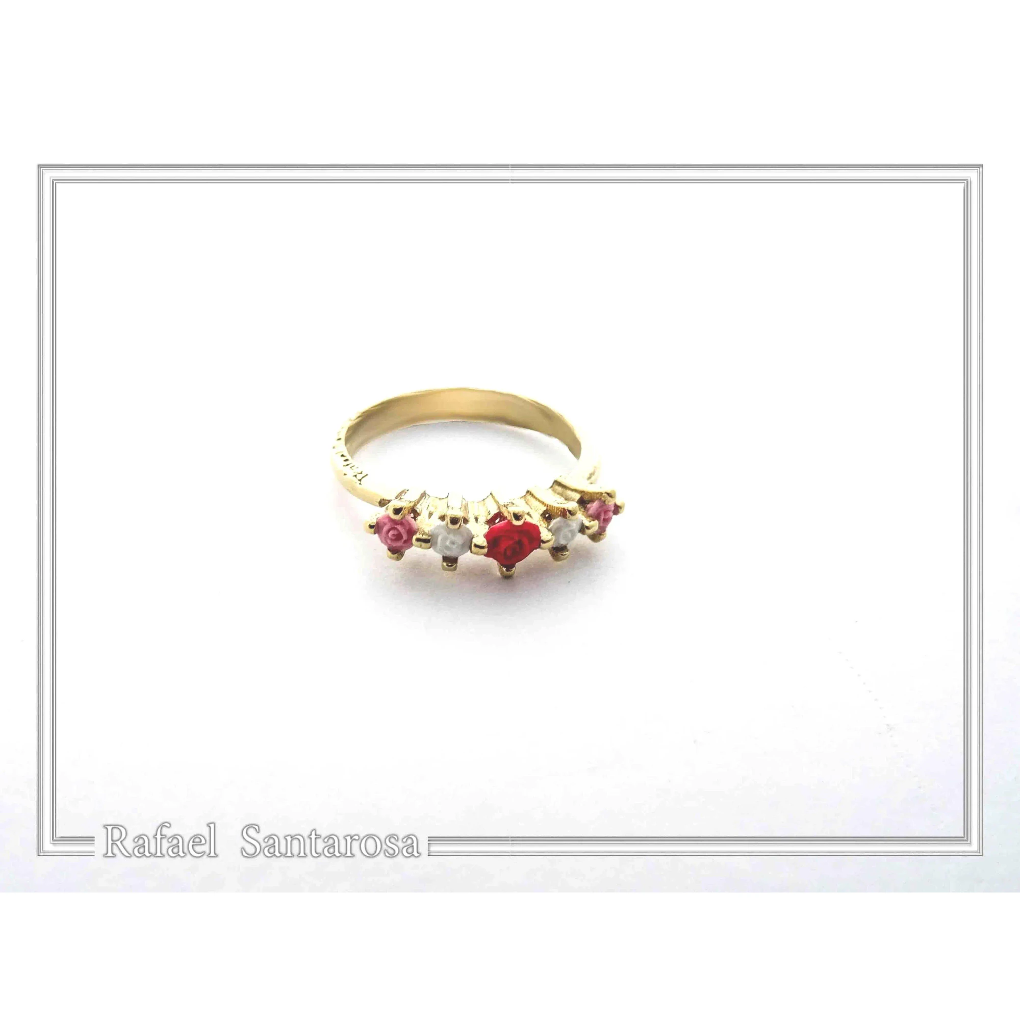 Handmade Alabaster Rose Flowers Bouquet Floral Band Ring: Sterling Silver 18k Gold Filled — additional product image 3 from Rafael Santarosa Fine Jewelry