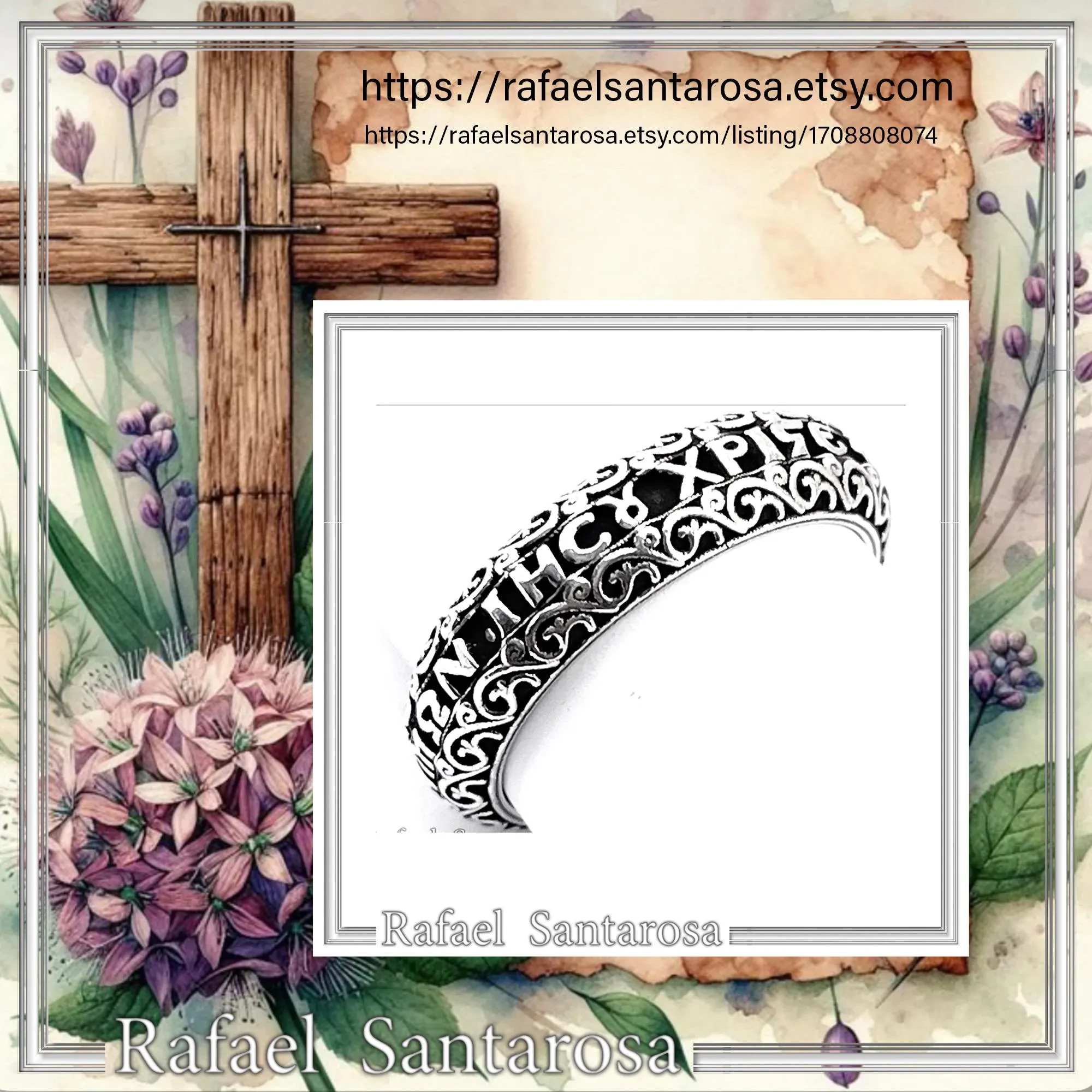 Orthodox Christian Prayer Ring: Lord Jesus Christ Have Mercy. Religious Band Oxidized Sterling Silver — additional product image 10 from Rafael Santarosa Fine Jewelry