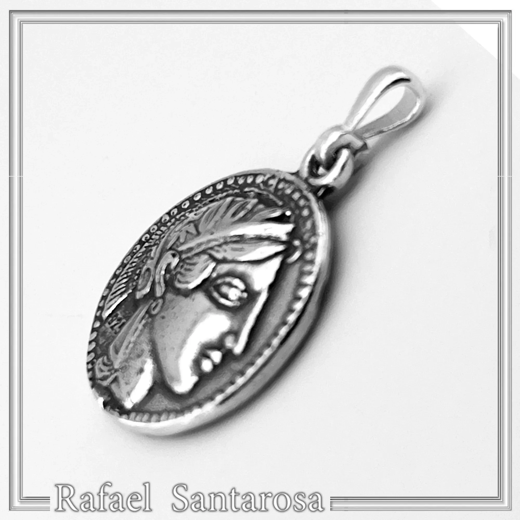 Ancient Greek Tetradrachm Owl Coin Pendant: Athena Wisdom Goddess Oxidized Sterling Silver Museum replica — additional product image 8 from Rafael Santarosa Fine Jewelry