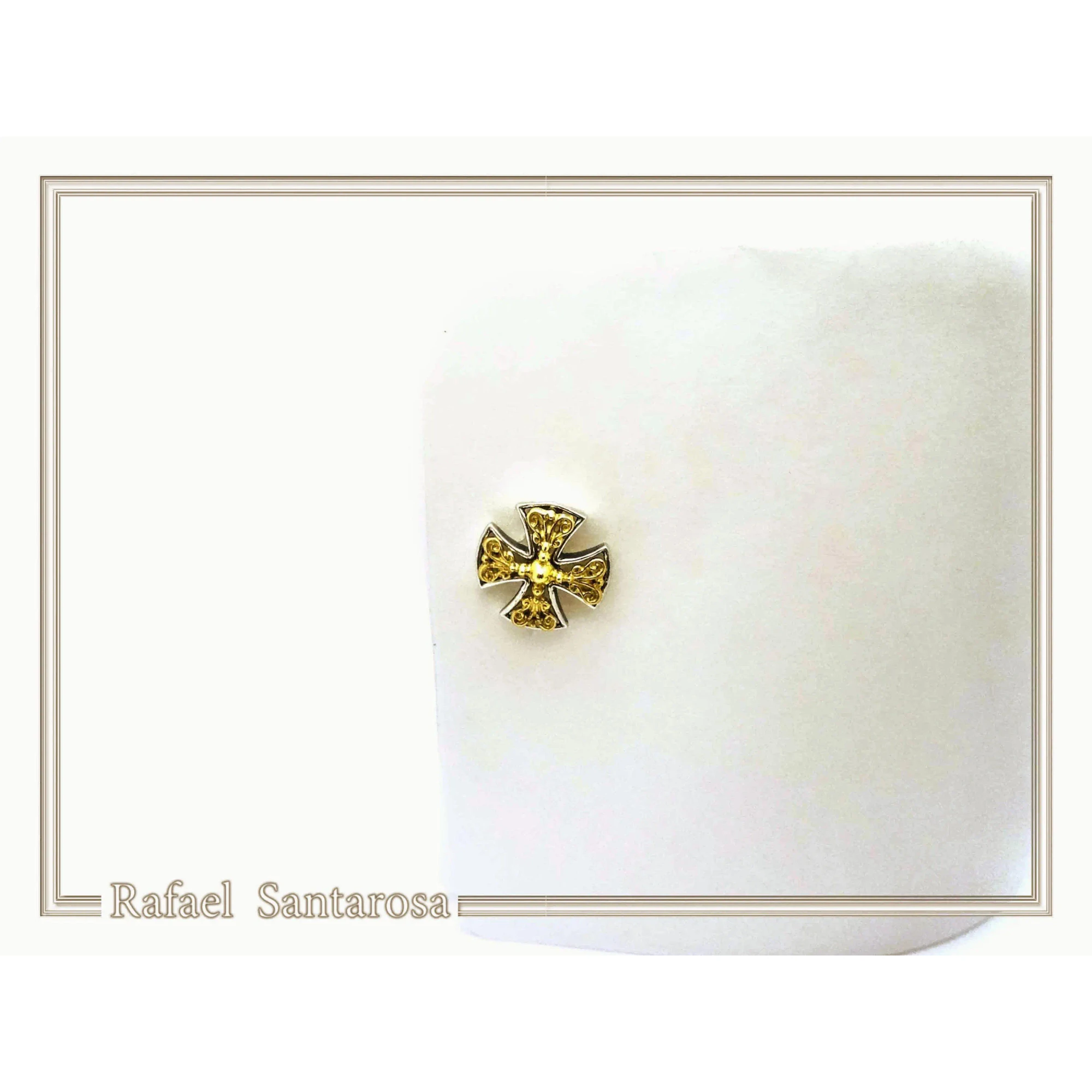 Byzantine Religious Cross Cufflinks: Oxidized & 18k Gold Filled Filigree Sterling Silver Christian cufflinks — additional product image 2 from Rafael Santarosa Fine Jewelry