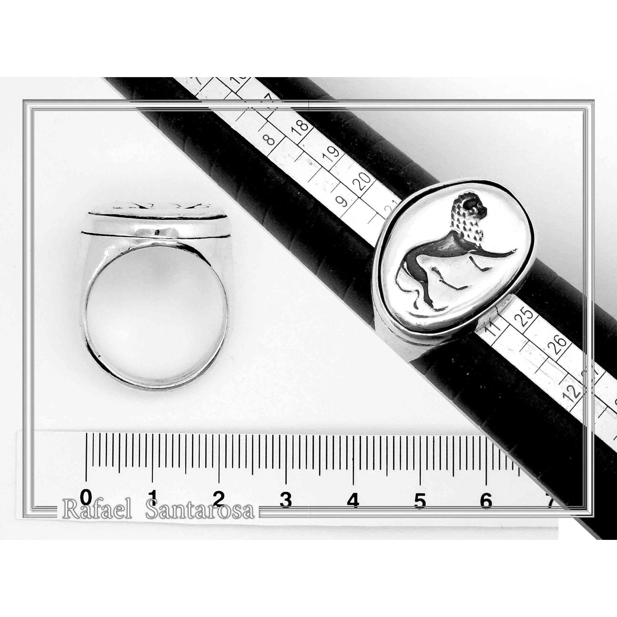 Lion Signet Seal Men Ring: Greek Mythology symbol of strength Oxidized Sterling Silver — additional product image 8 from Rafael Santarosa Fine Jewelry