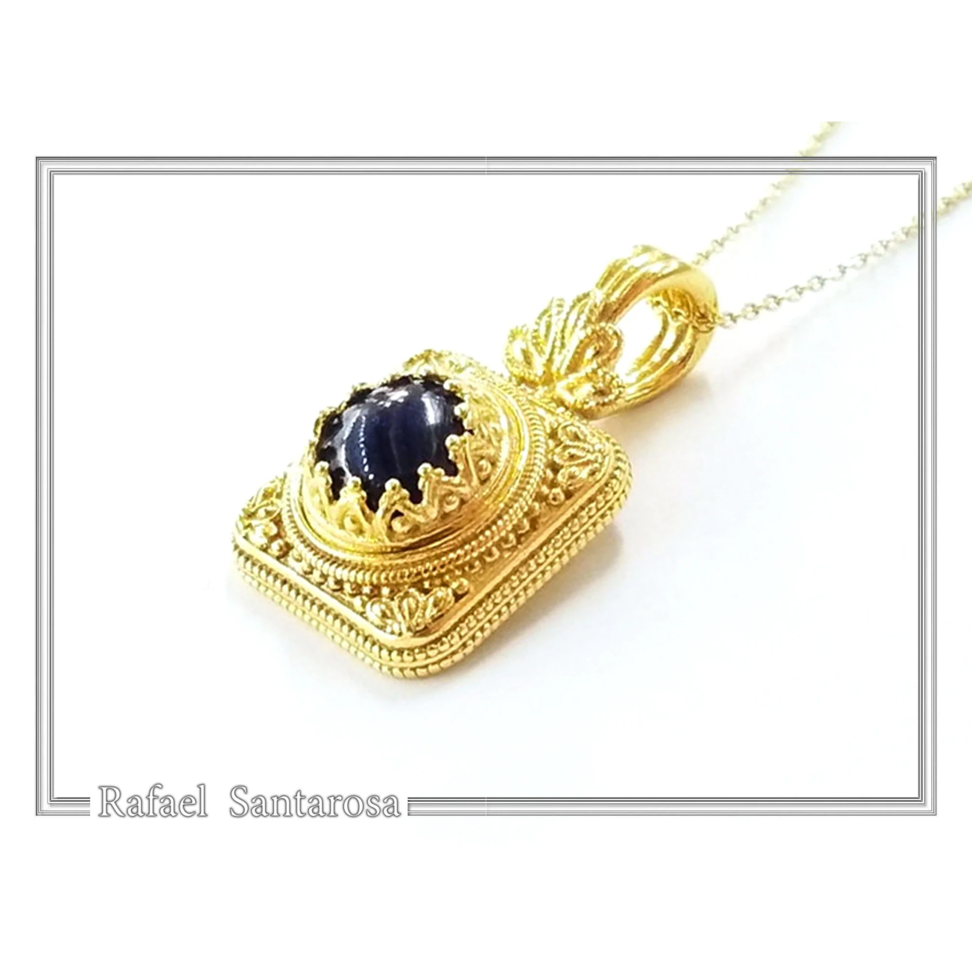 Genuine Lapis Lazuli Byzantine Filigree handmade Pendant: Sterling Silver Gold Filled — additional product image 2 from Rafael Santarosa Fine Jewelry