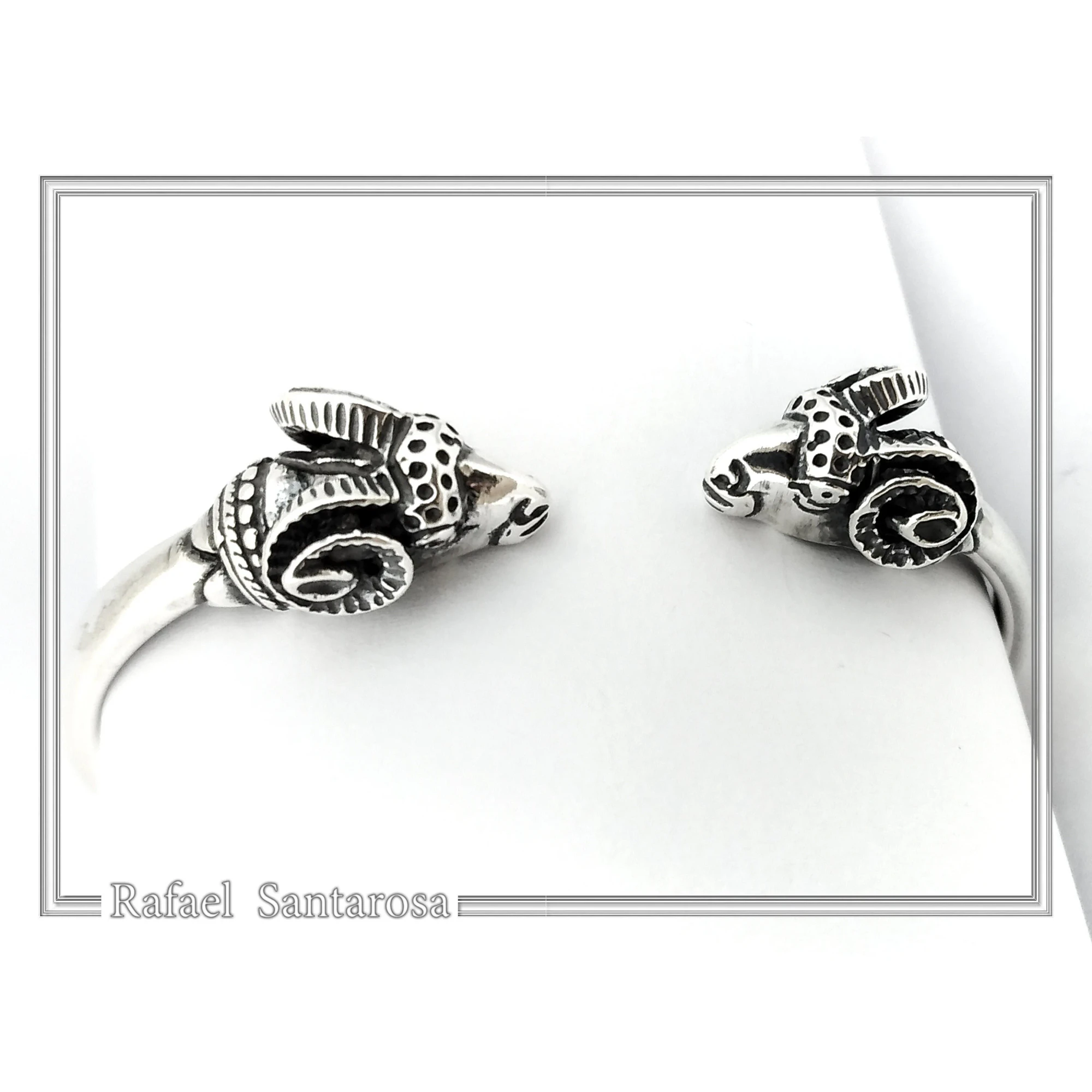 Ram Head Bangle Handmade Sterling Silver: Greek God Pan Symbol, Capricorn zodiac — additional product image 6 from Rafael Santarosa Fine Jewelry