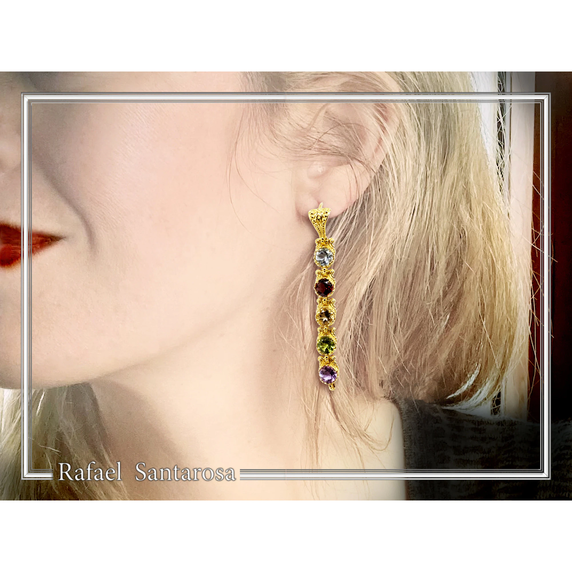Byzantine Filigree Multi Gemstone Dangle Beaded Earrings: 18k Gold-Filled Sterling Silver — additional product image 2 from Rafael Santarosa Fine Jewelry
