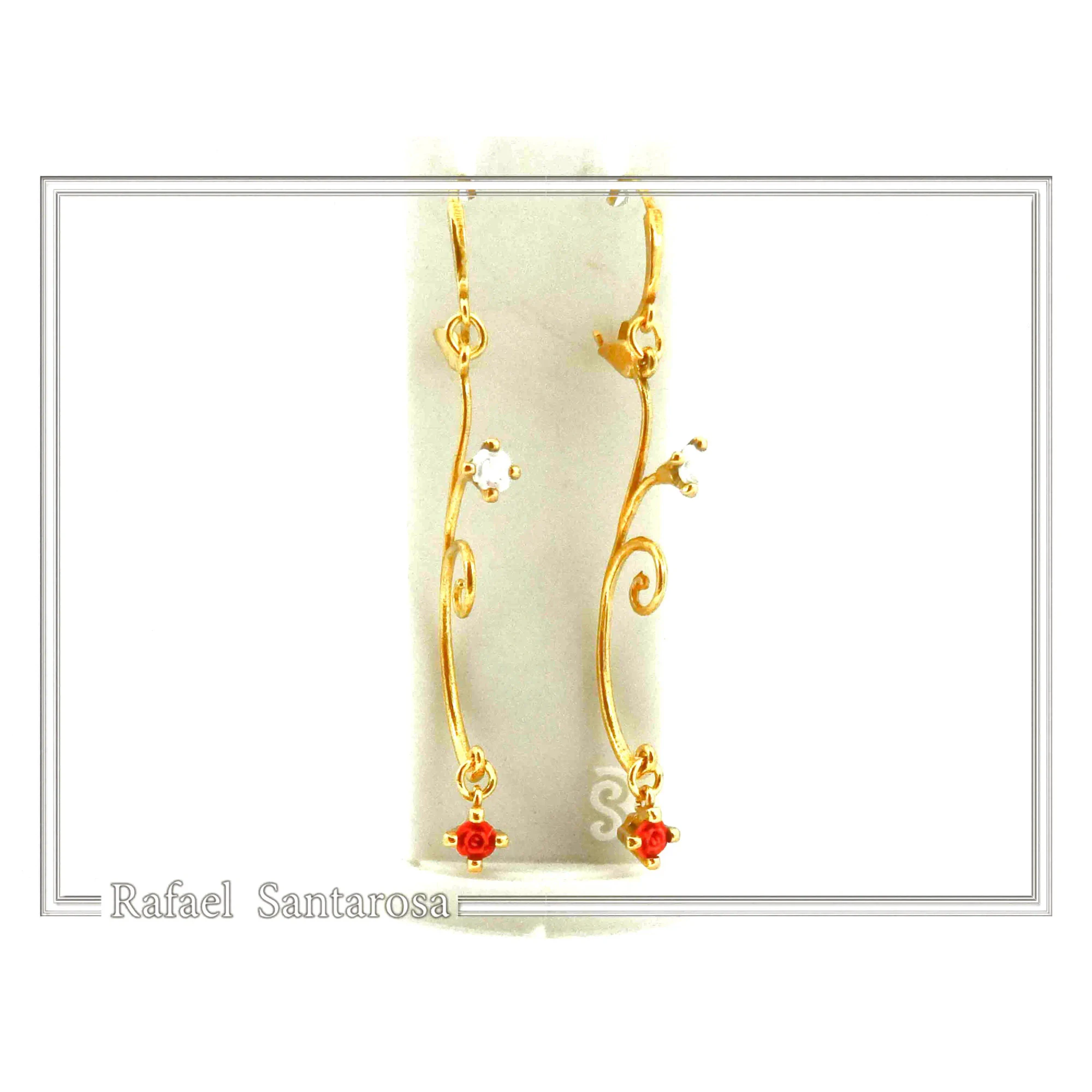 Gold-Filled Sterling Silver Rose Earrings: Red & White Alabaster Flowers — additional product image 3 from Rafael Santarosa Fine Jewelry