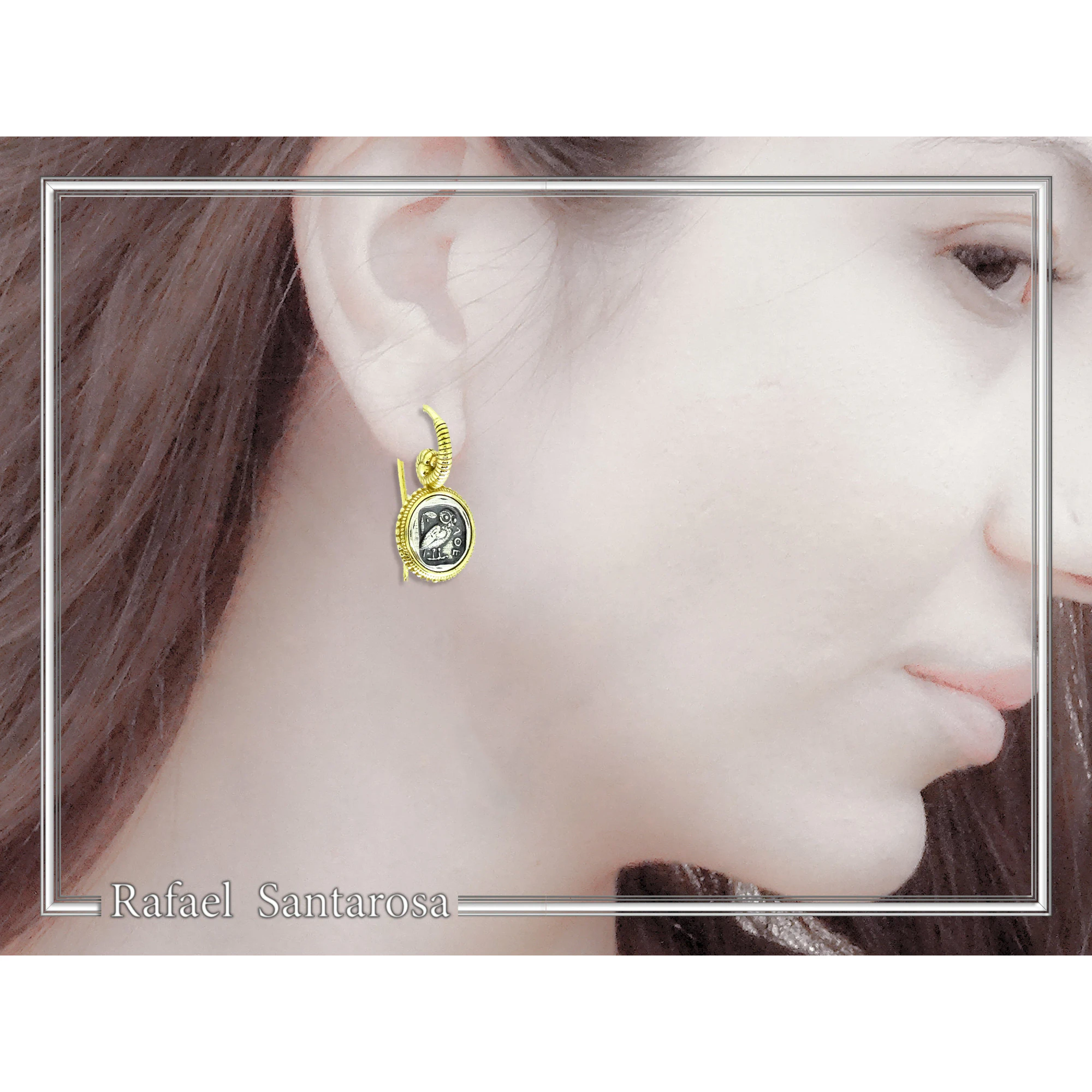 Athena Owl Coin Tetradrachm Ancient Greek Decoration Earrings, Museum Jewelry: Sterling Silver, 18K Gold-Filled — additional product image 2 from Rafael Santarosa Fine Jewelry