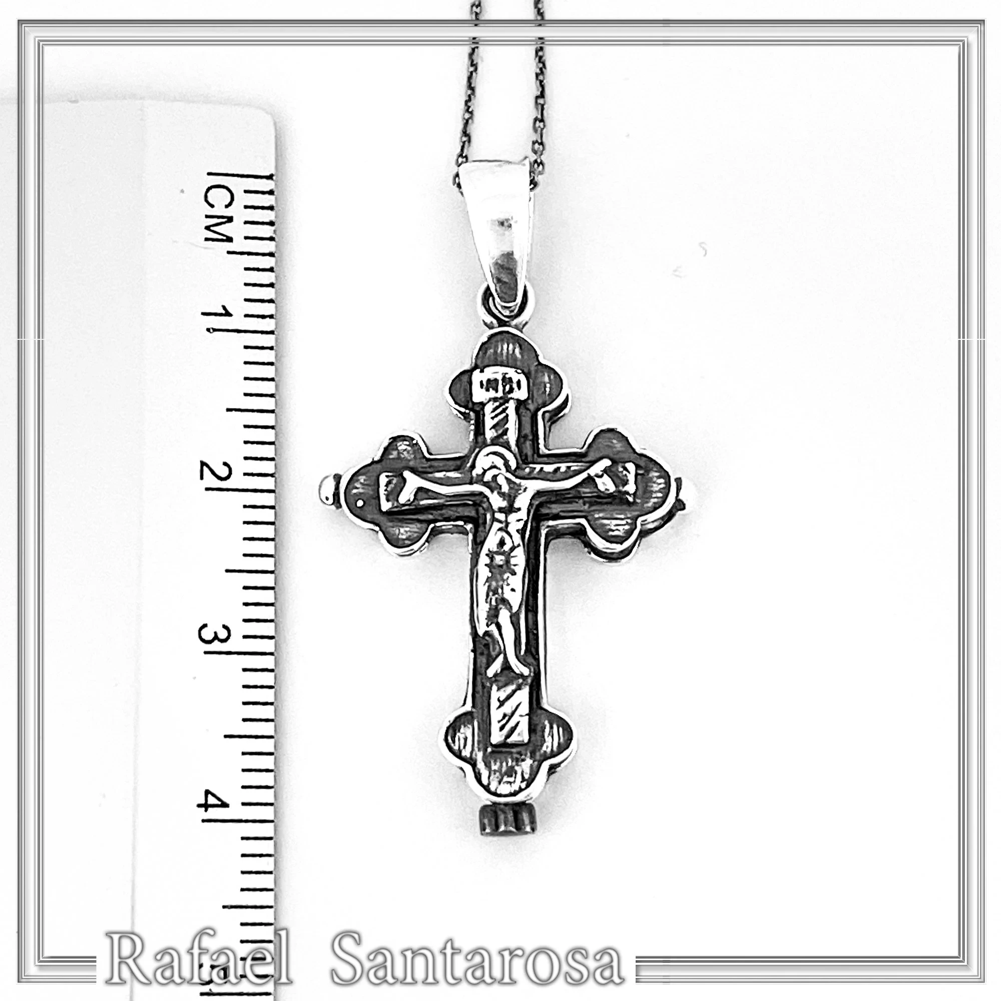 Cross of Jerusalem Reliquary with Jesus Crucifixion: Sterling Silver Byzantine Relic Holder Necklace — additional product image 9 from Rafael Santarosa Fine Jewelry