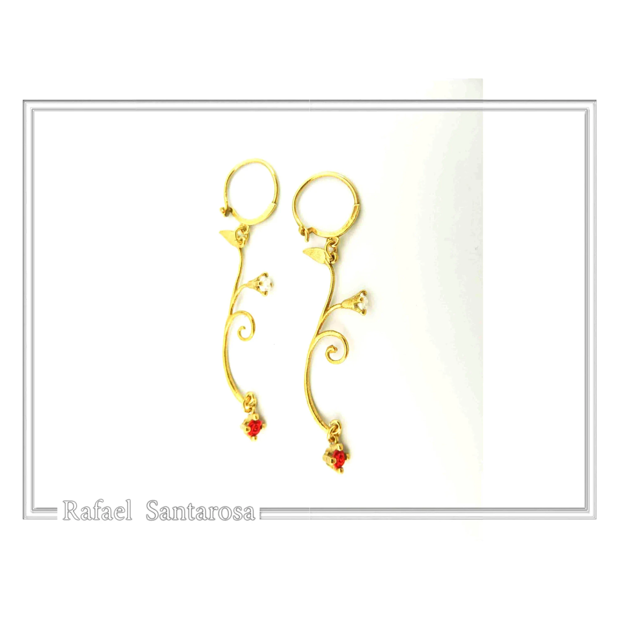 Gold-Filled Sterling Silver Rose Earrings: Red & White Alabaster Flowers — additional product image 4 from Rafael Santarosa Fine Jewelry