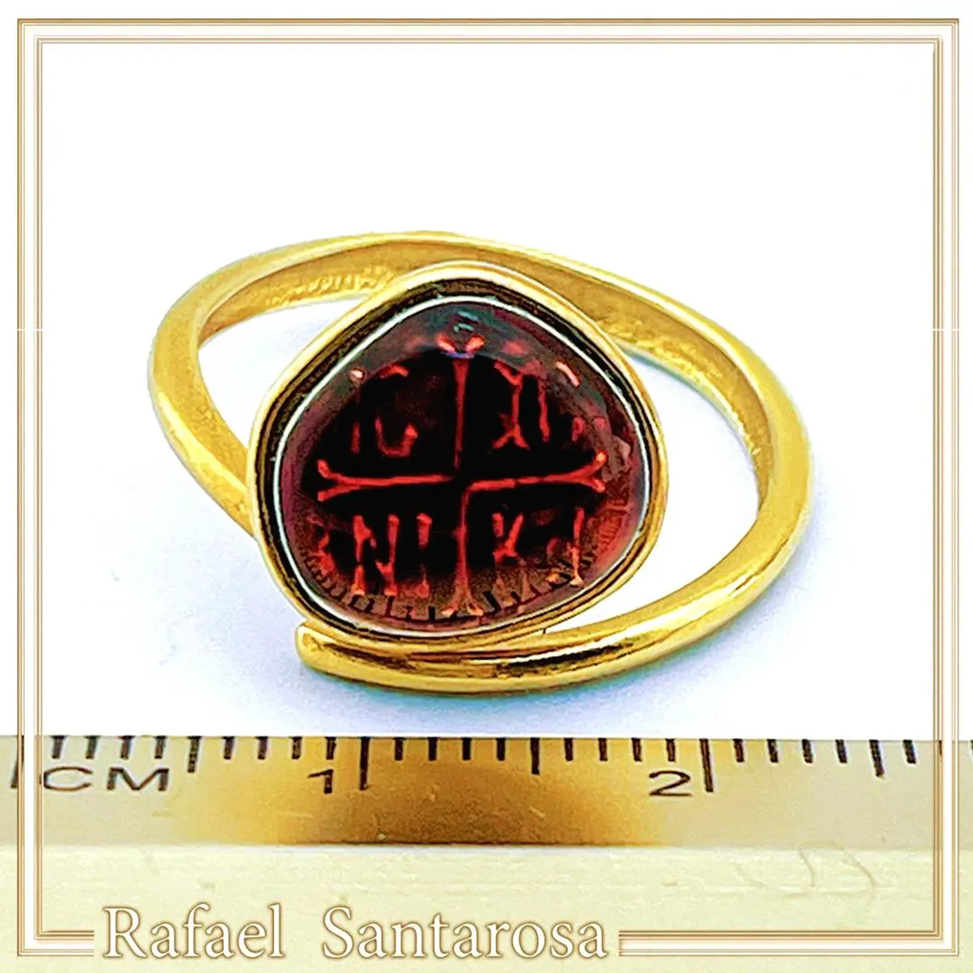 ICXC NIKA Sterling Silver Adjustable Ring: Red Enamel Christogram, 18k Gold Filled — additional product image 8 from Rafael Santarosa Fine Jewelry