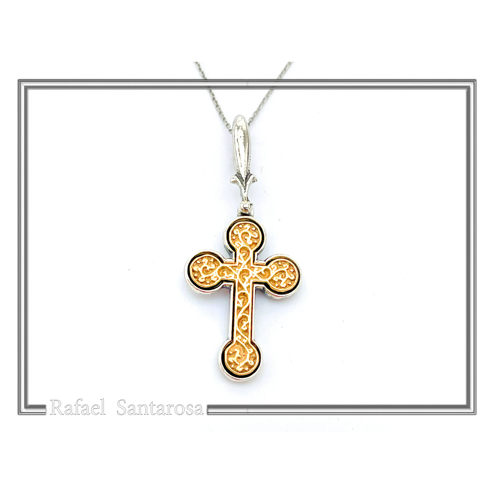Byzantine Cross of simplicity, Holy Mount Inspired: 18k Gold Filled & Oxidized Sterling Silver — additional product image 7 from Rafael Santarosa Fine Jewelry