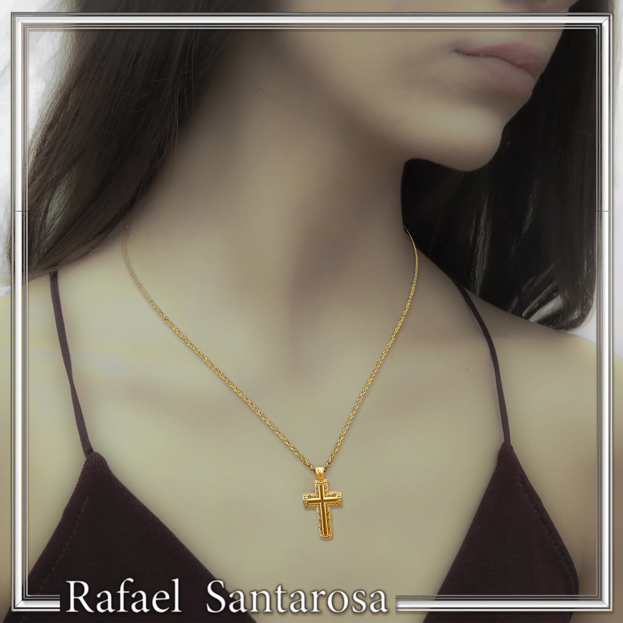 Byzantine Filigree Christian Religious Cross Pendant 18K Gold Filled Sterling Silver — additional product image 5 from Rafael Santarosa Fine Jewelry