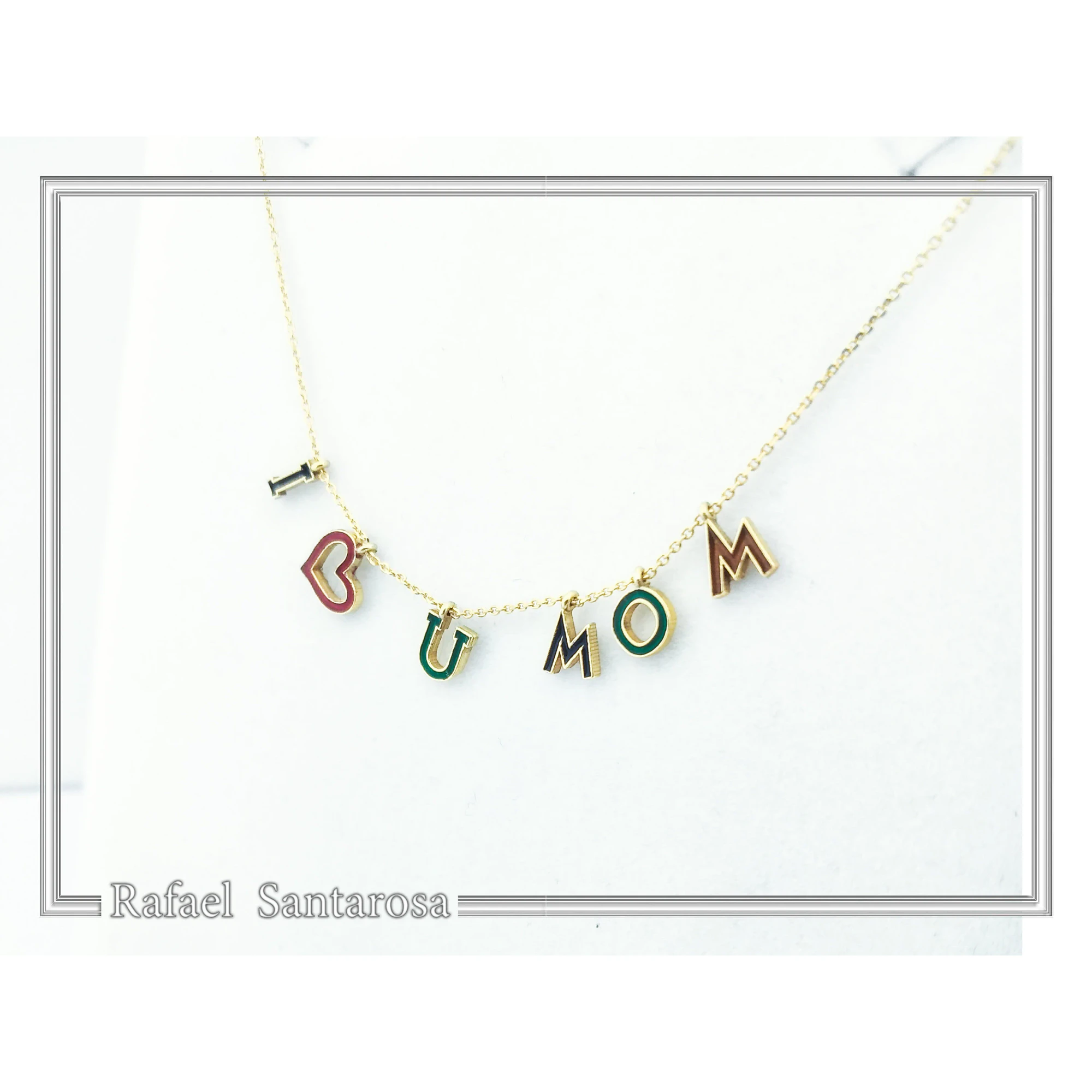 I LOVE U MOM Charm Personalised Necklace: Sterling Silver 18K Gold Filled Enamel Colored — additional product image 4 from Rafael Santarosa Fine Jewelry