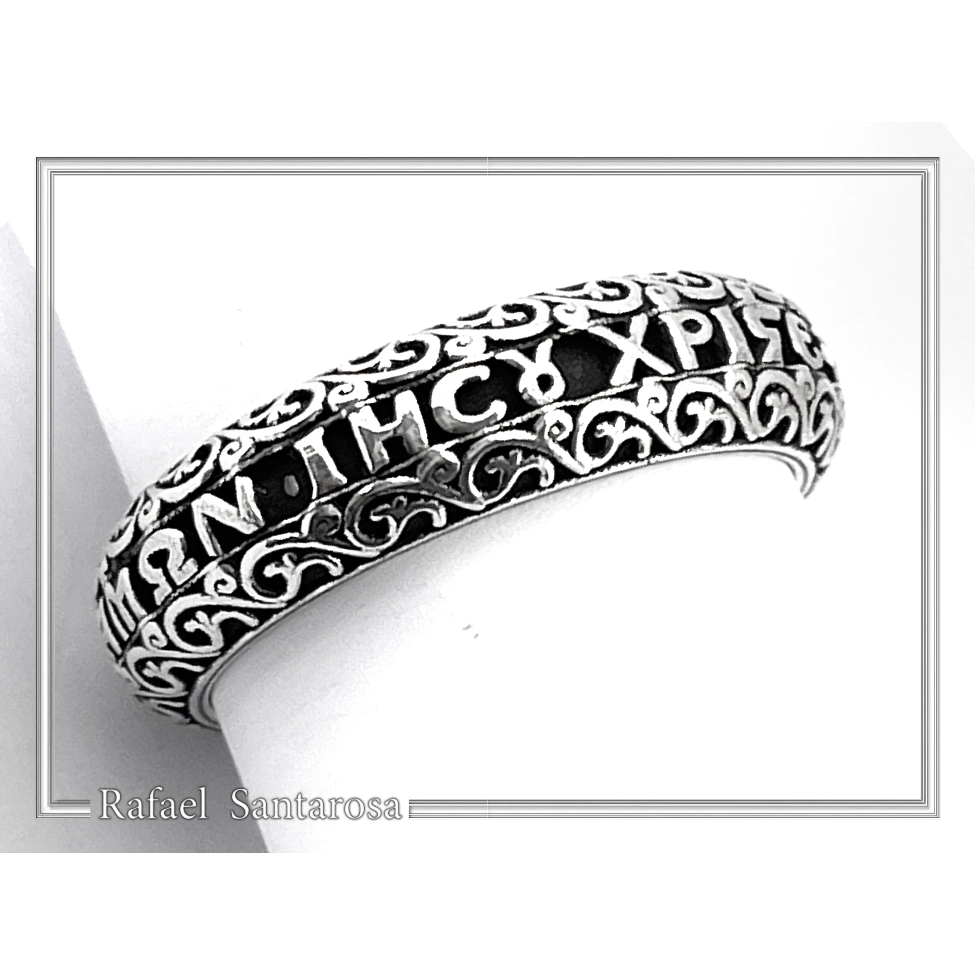 Orthodox Christian Prayer Ring: Lord Jesus Christ Have Mercy. Religious Band Oxidized Sterling Silver — additional product image 3 from Rafael Santarosa Fine Jewelry
