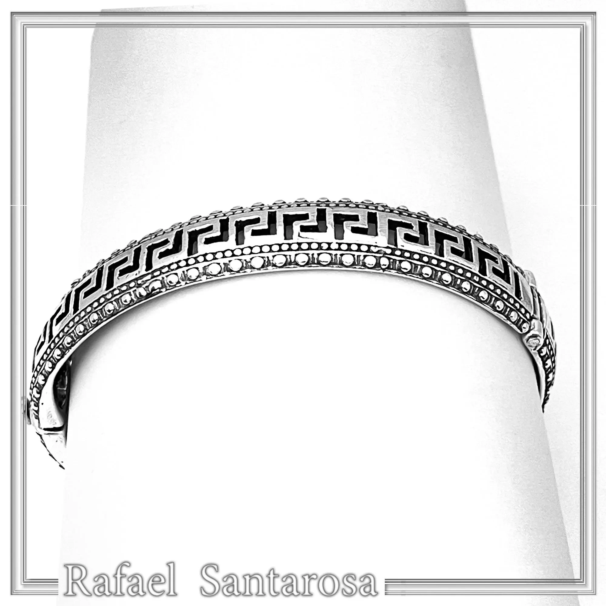 Greek Key Meander Oxidized Sterling Silver 925 Bangle Bracelet Handmade Artisan Jewelry Gift Women — additional product image 3 from Rafael Santarosa Fine Jewelry