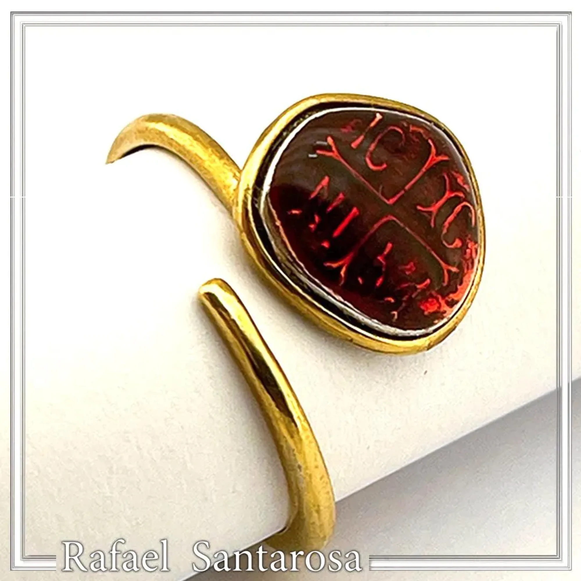 ICXC NIKA Sterling Silver Adjustable Ring: Red Enamel Christogram, 18k Gold Filled — additional product image 6 from Rafael Santarosa Fine Jewelry