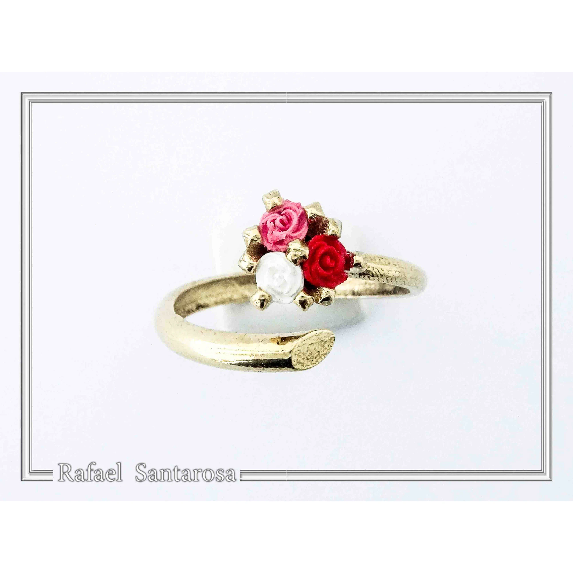 Alabaster Rose Flower Shaped Gems Bouquet Adjustable Ring: Sterling Silver 18K Gold Filled — additional product image 8 from Rafael Santarosa Fine Jewelry