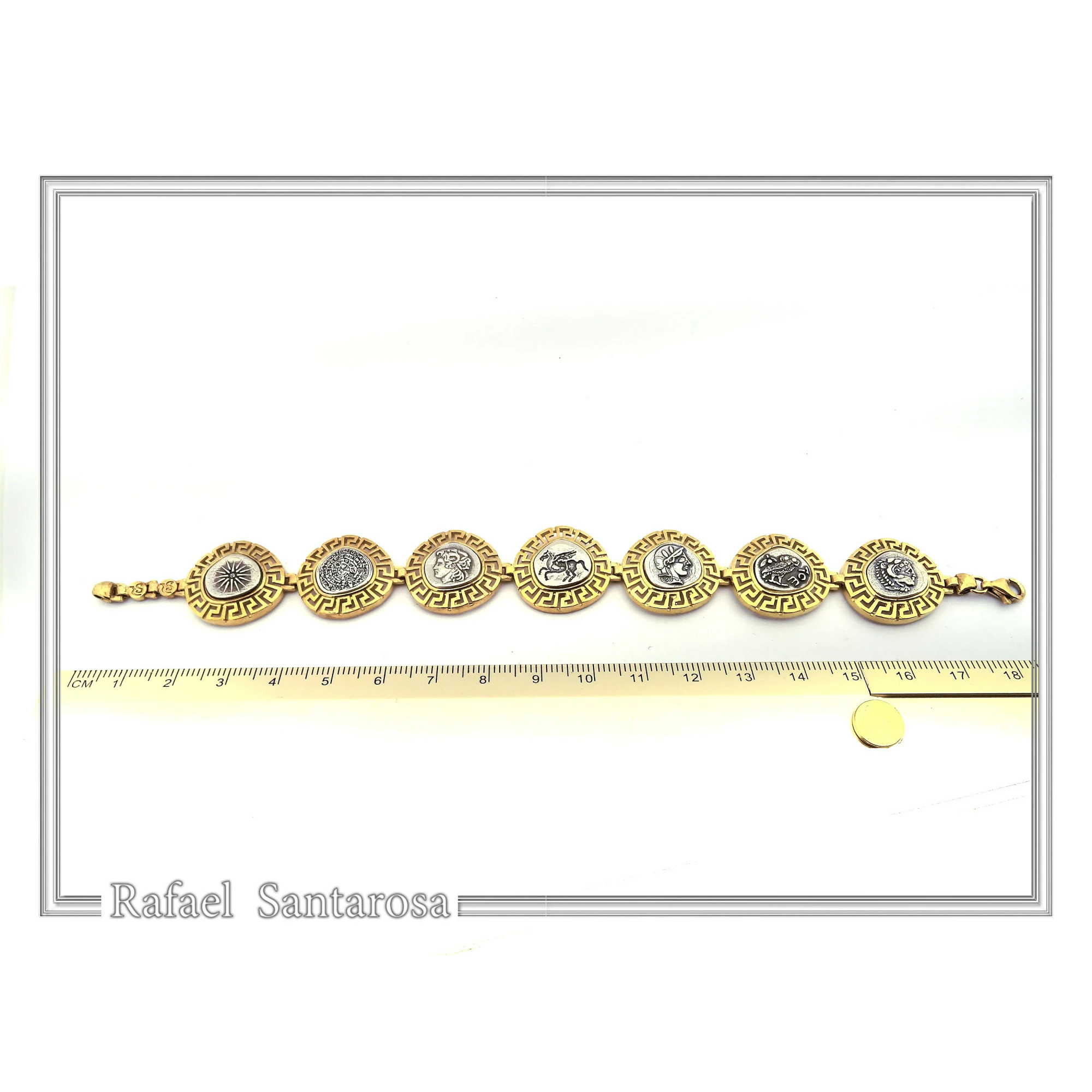 Ancient Greek Coin Greek key Beaded Bracelet: Oxidised and 18K Gold Filled Sterling Silver — additional product image 9 from Rafael Santarosa Fine Jewelry