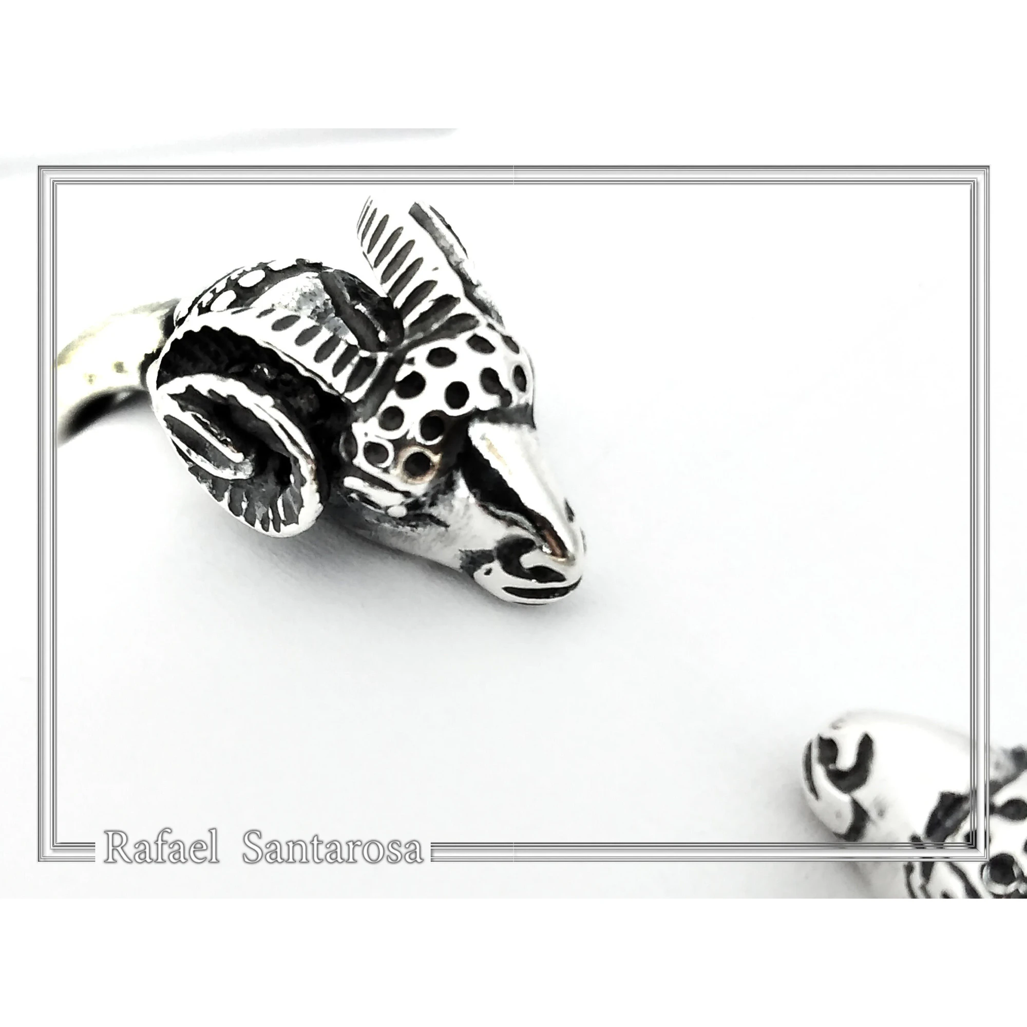 Ram Head Bangle Handmade Sterling Silver: Greek God Pan Symbol, Capricorn zodiac — additional product image 4 from Rafael Santarosa Fine Jewelry