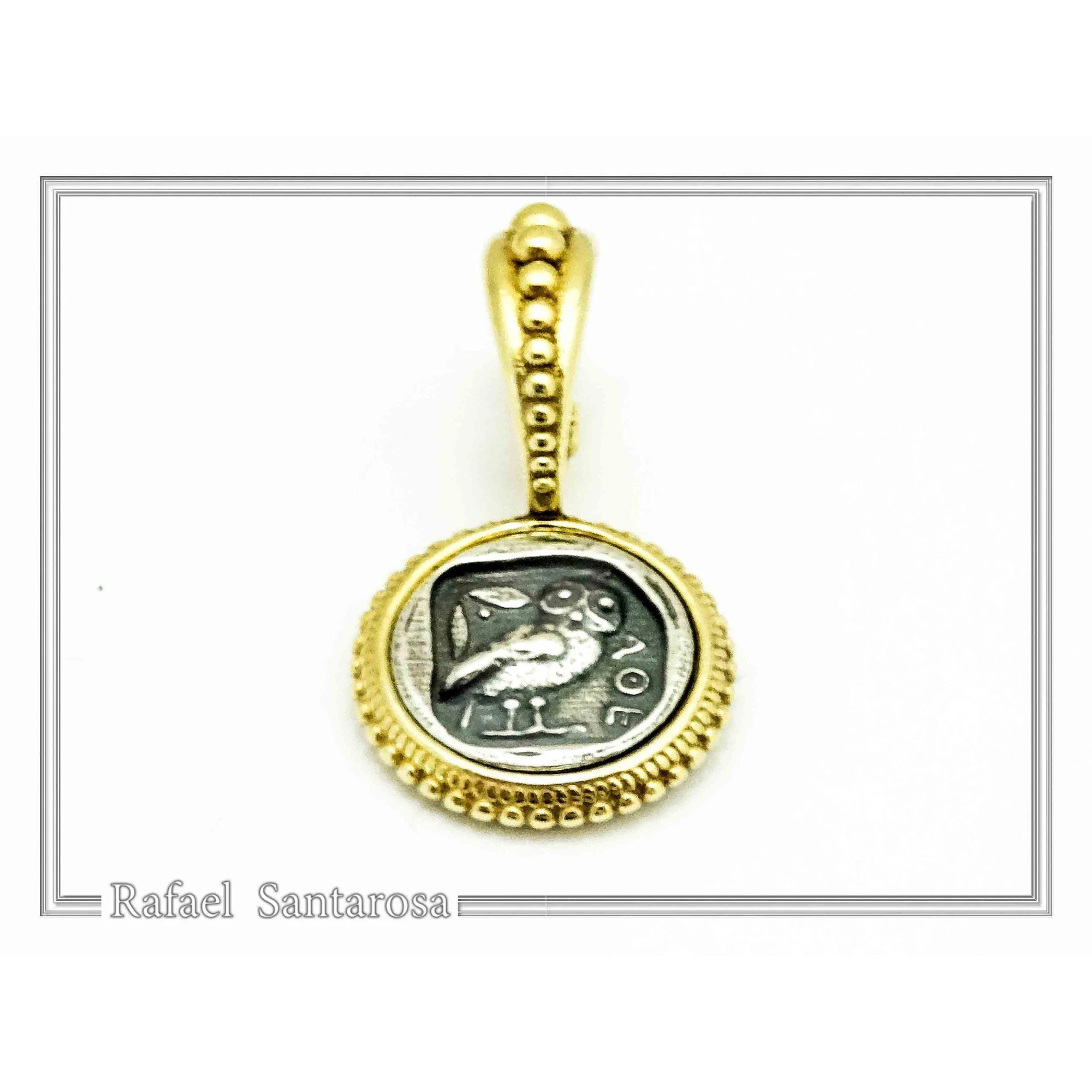 Ancient Greek Athena Owl Tetradrachm Coin Pendant: Sterling Silver, 18K Gold Filled, Museum Jewelry — additional product image 5 from Rafael Santarosa Fine Jewelry