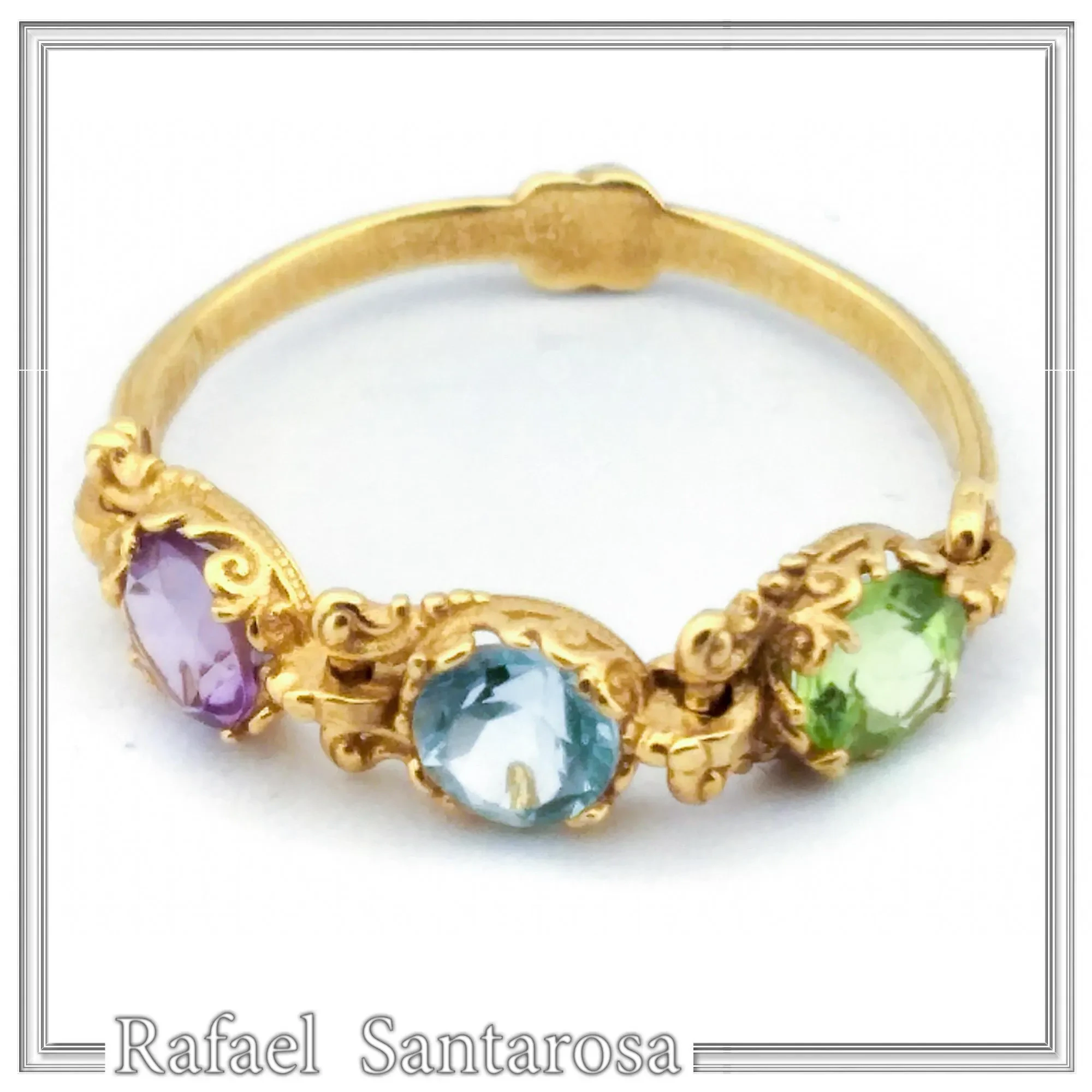 Filigree Byzantine Genuine Amethyst, Topaz & Peridot beaded Ring: Sterling Silver 18k Gold Filled — additional product image 2 from Rafael Santarosa Fine Jewelry