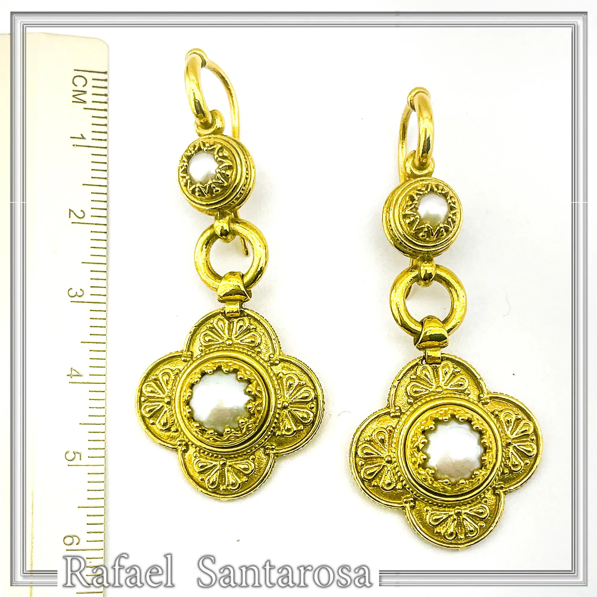 Byzantine Cross Filigree Dangle Earrings: Natural Pearl 18k Gold-Filled sterling silver — additional product image 8 from Rafael Santarosa Fine Jewelry