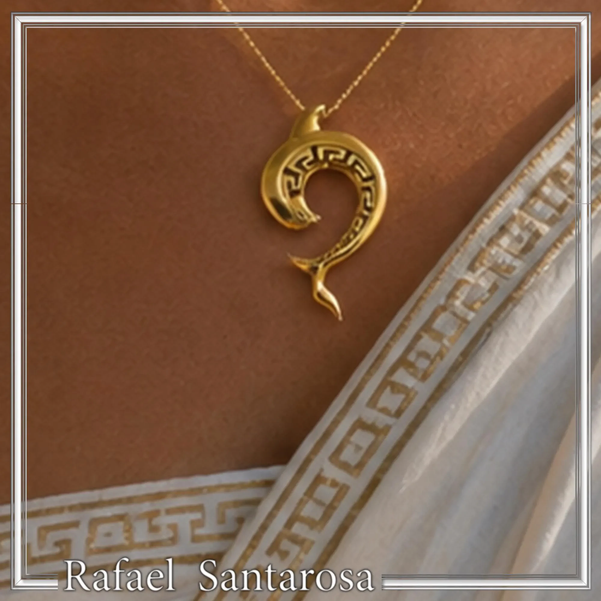 Sterling Silver Dolphin Pendant, 18K Gold Filled Meander Necklace, Ancient Greek Jewelry — additional product image 4 from Rafael Santarosa Fine Jewelry
