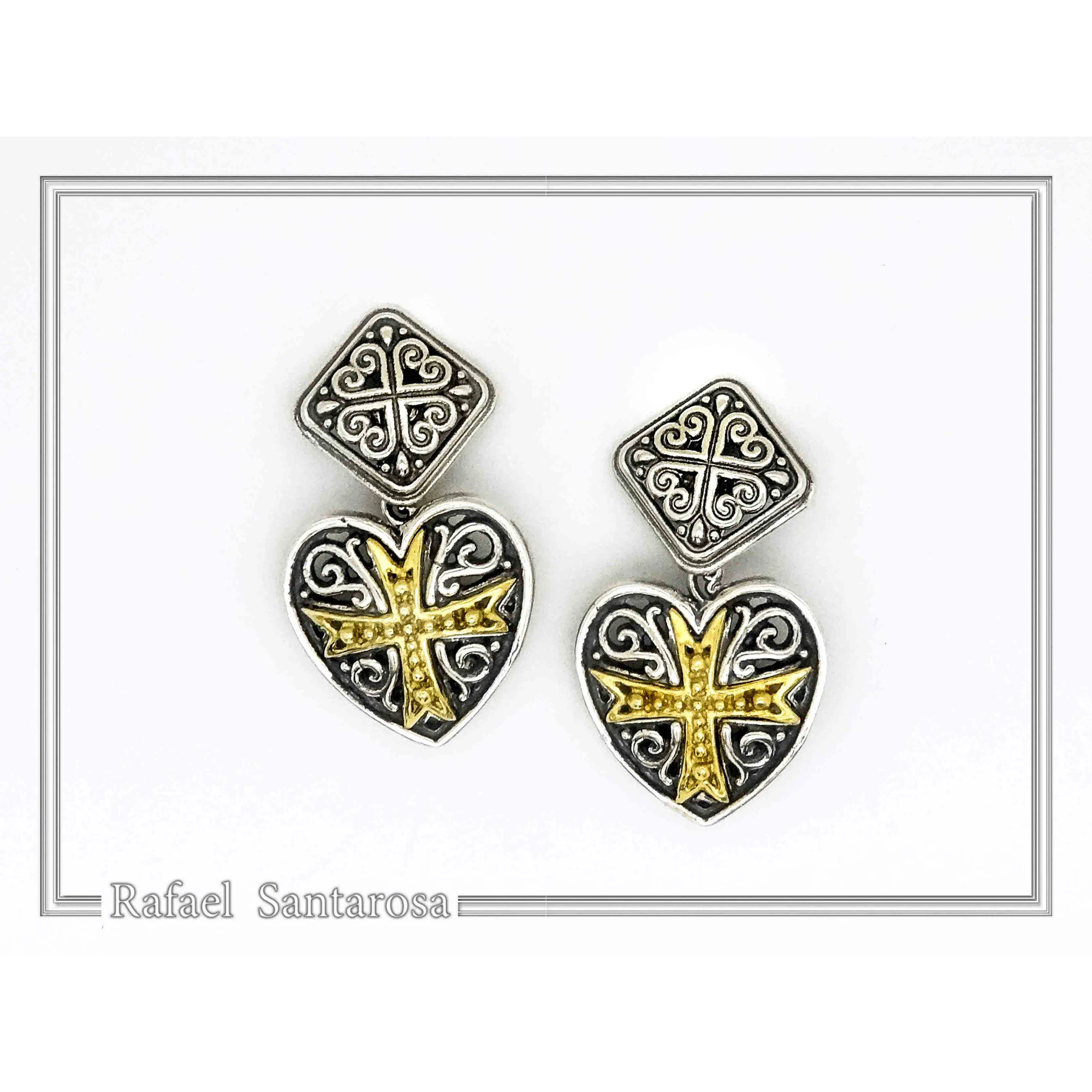 Knights Holy Herat Maltese Cross Cufflinks: Oxidized Sterling Silver, 18k Gold-Filled Byzantine Decoration — additional product image 3 from Rafael Santarosa Fine Jewelry