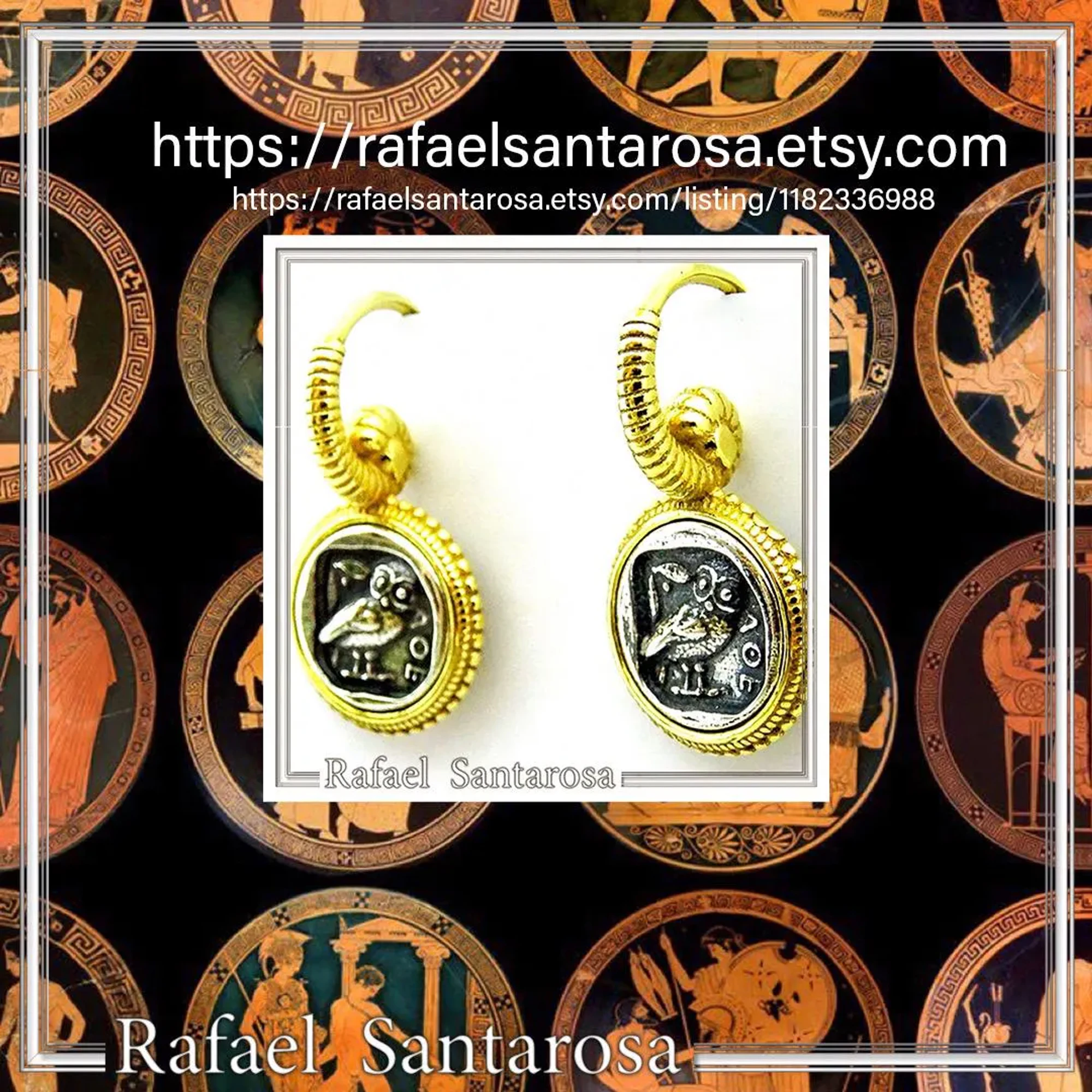 Athena Owl Coin Tetradrachm Ancient Greek Decoration Earrings, Museum Jewelry: Sterling Silver, 18K Gold-Filled — additional product image 10 from Rafael Santarosa Fine Jewelry