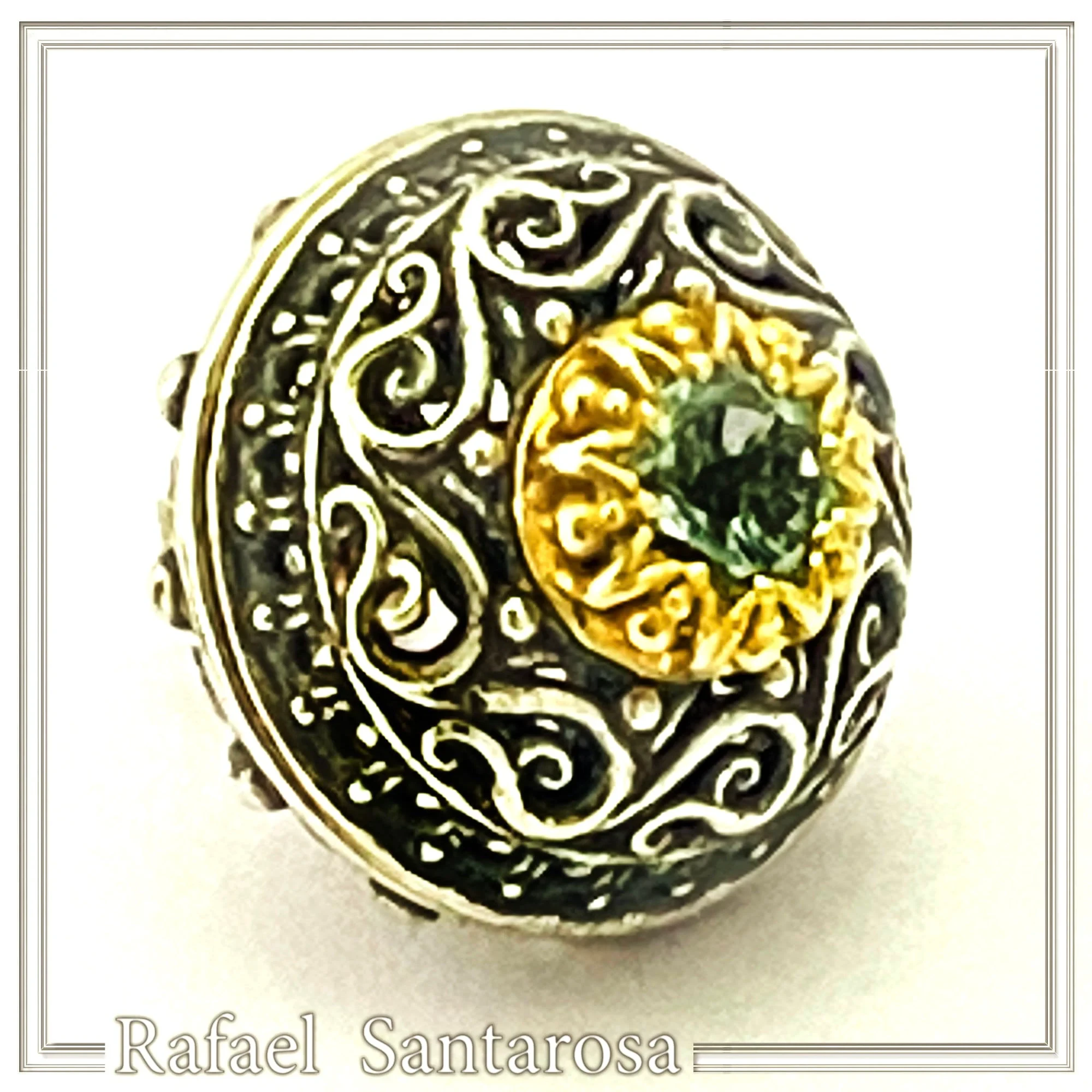 Byzantine Filigree Genuine Blue Topaz Stud Earrings: Oxidised & 18K Gold Filled Sterling Silver — additional product image 6 from Rafael Santarosa Fine Jewelry