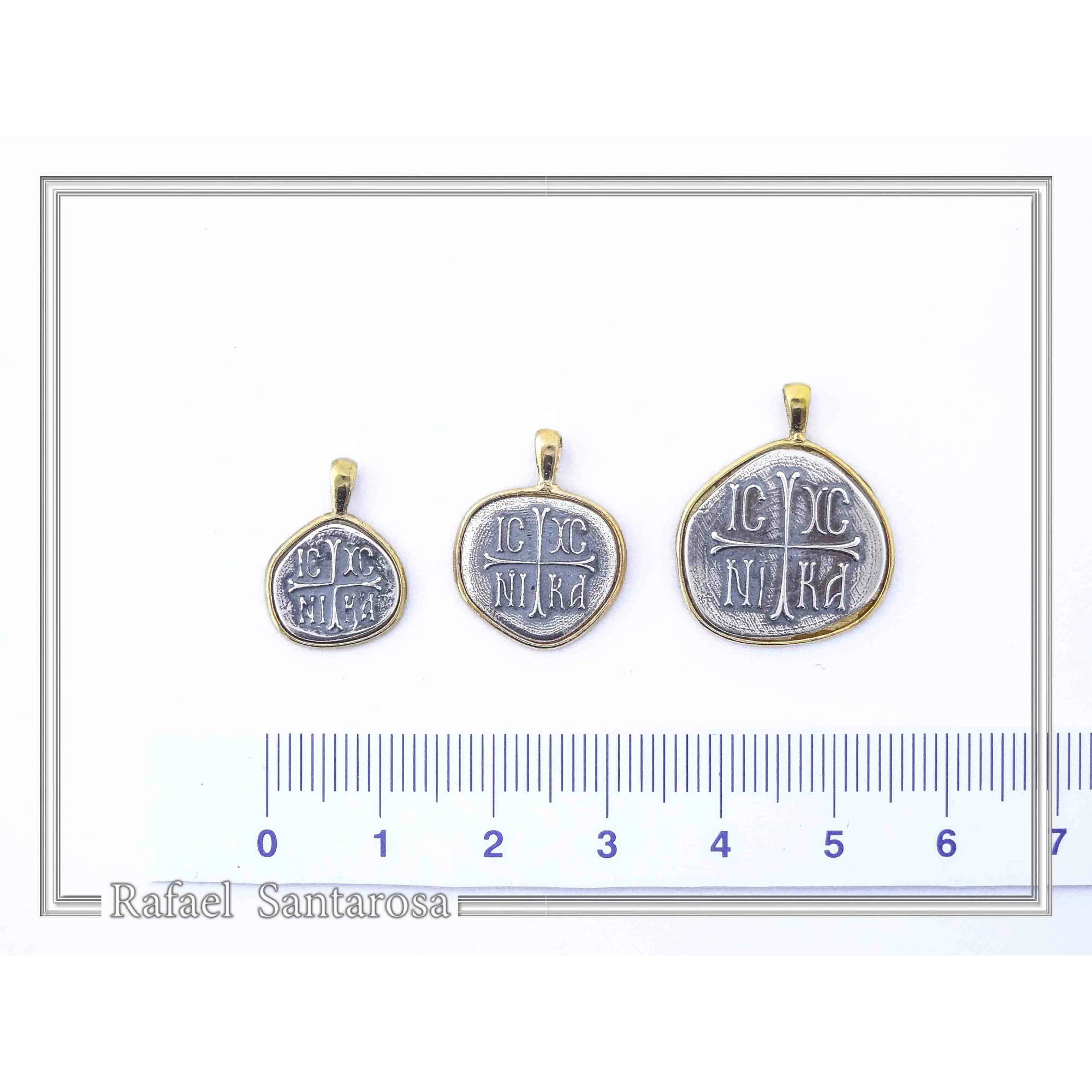 Protection cross coin Jesus Christ Wins necklace Christogram talisman Constantinato pendant oxidized sterling silver. — additional product image 7 from Rafael Santarosa Fine...
