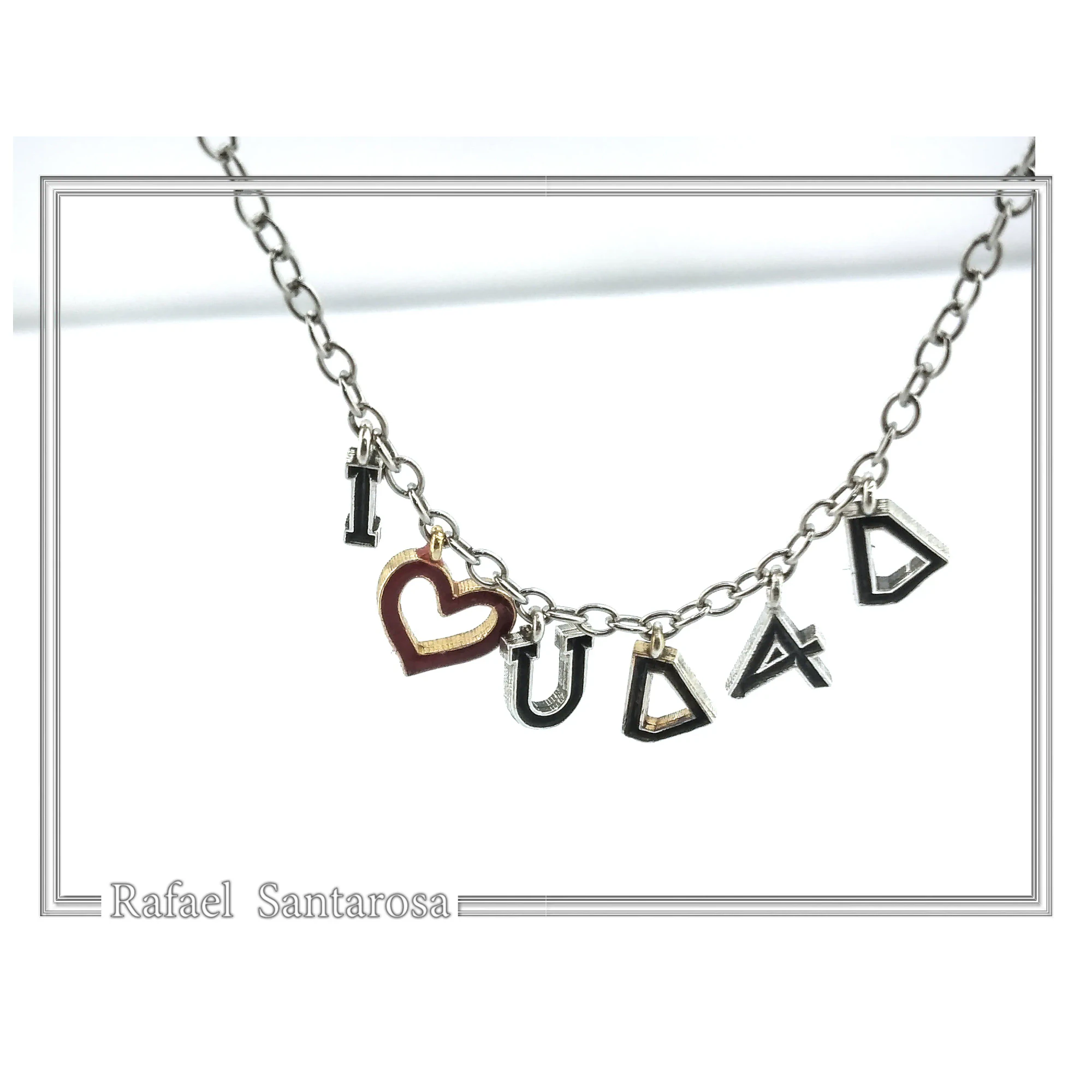 I LOVE U DAD Necklace: Red Enamel Heart, Sterling Silver, Gold Filled — additional product image 2 from Rafael Santarosa Fine Jewelry