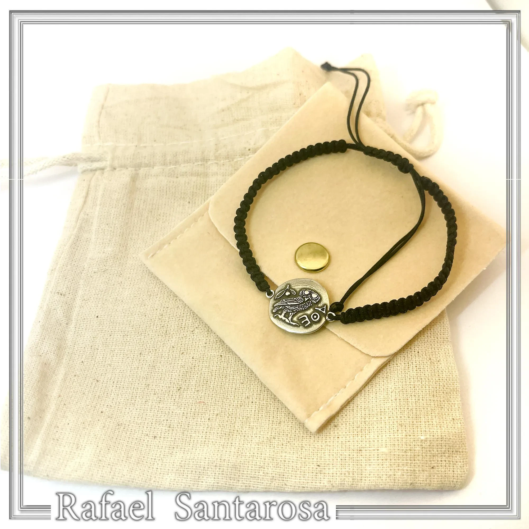 Owl Coin Tetradrachm macrame Oxidized Sterling Silver Bracelet: Greek Museum Jewelry — additional product image 10 from Rafael Santarosa Fine Jewelry