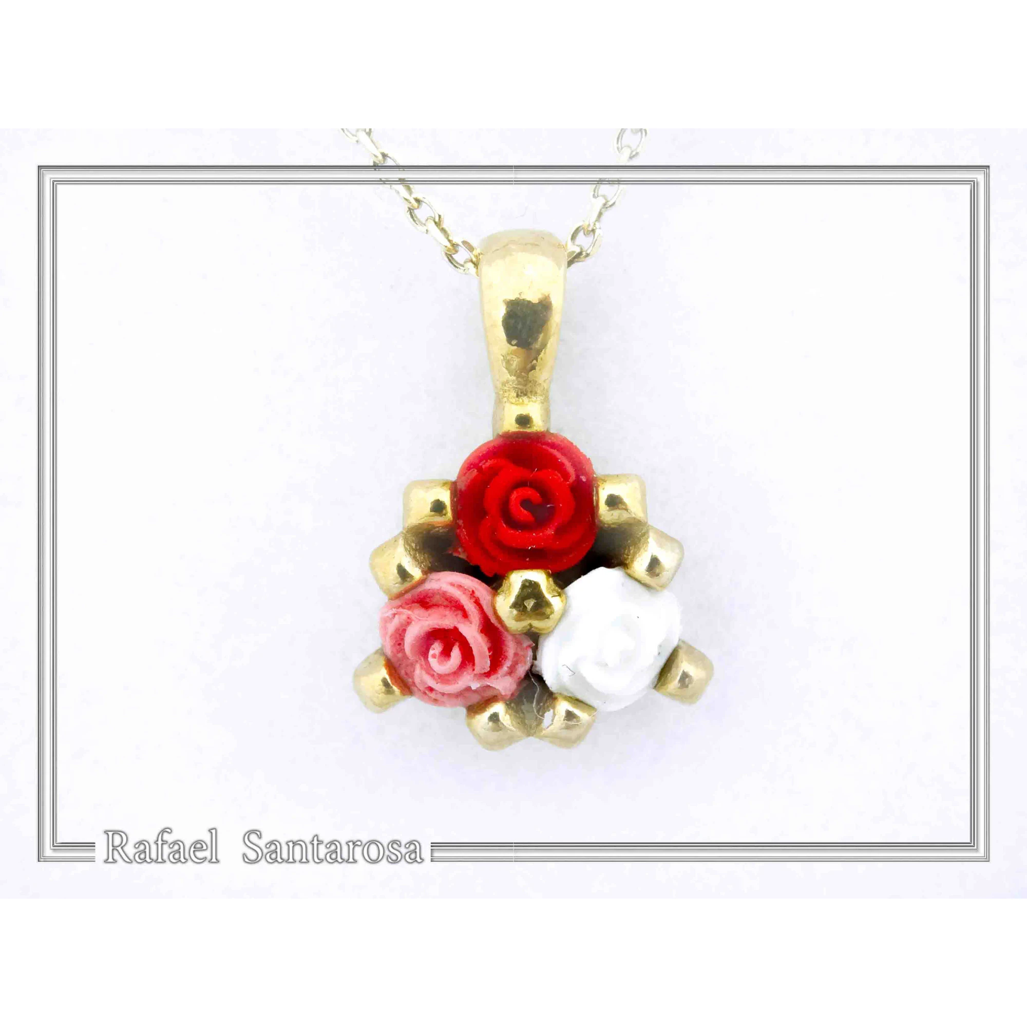 Handmade Rose flowers Pendant Necklace: 18K Gold-Filled Sterling Silver Floral Charm for girls — additional product image 2 from Rafael Santarosa Fine Jewelry