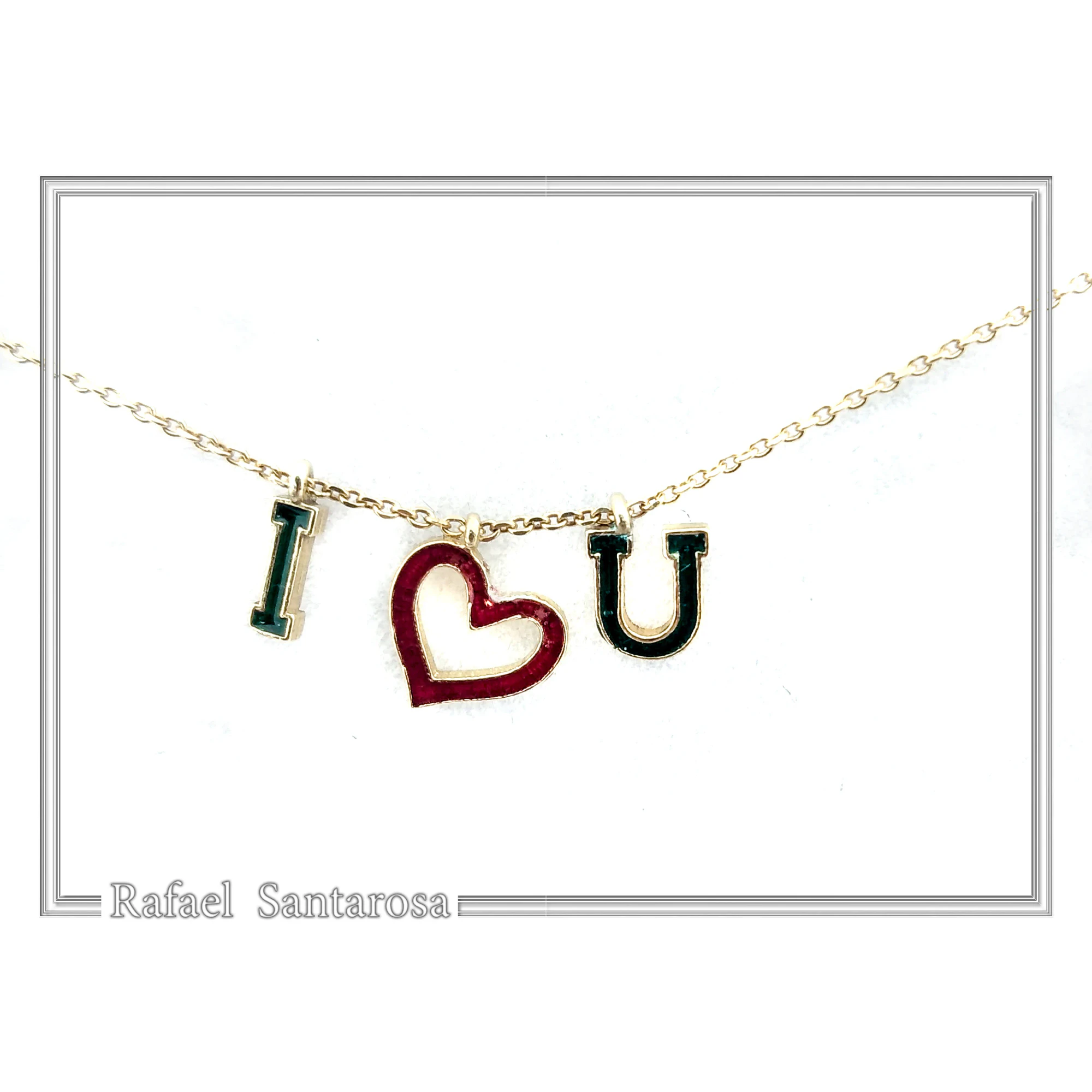 Personalized "I Love You" Red Heart Necklace: Sterling Silver 18K Gold Filled, Red Enamel — additional product image 4 from Rafael Santarosa Fine Jewelry