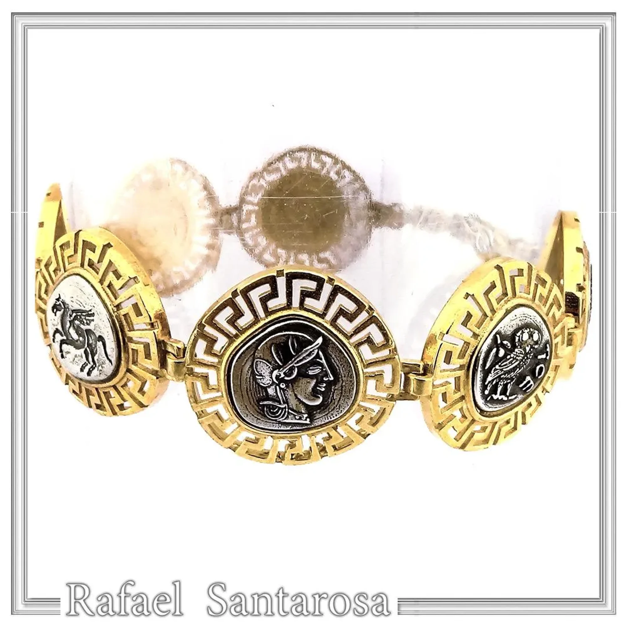Ancient Greek Coin Greek key Beaded Bracelet: Oxidised and 18K Gold Filled Sterling Silver — additional product image 3 from Rafael Santarosa Fine Jewelry