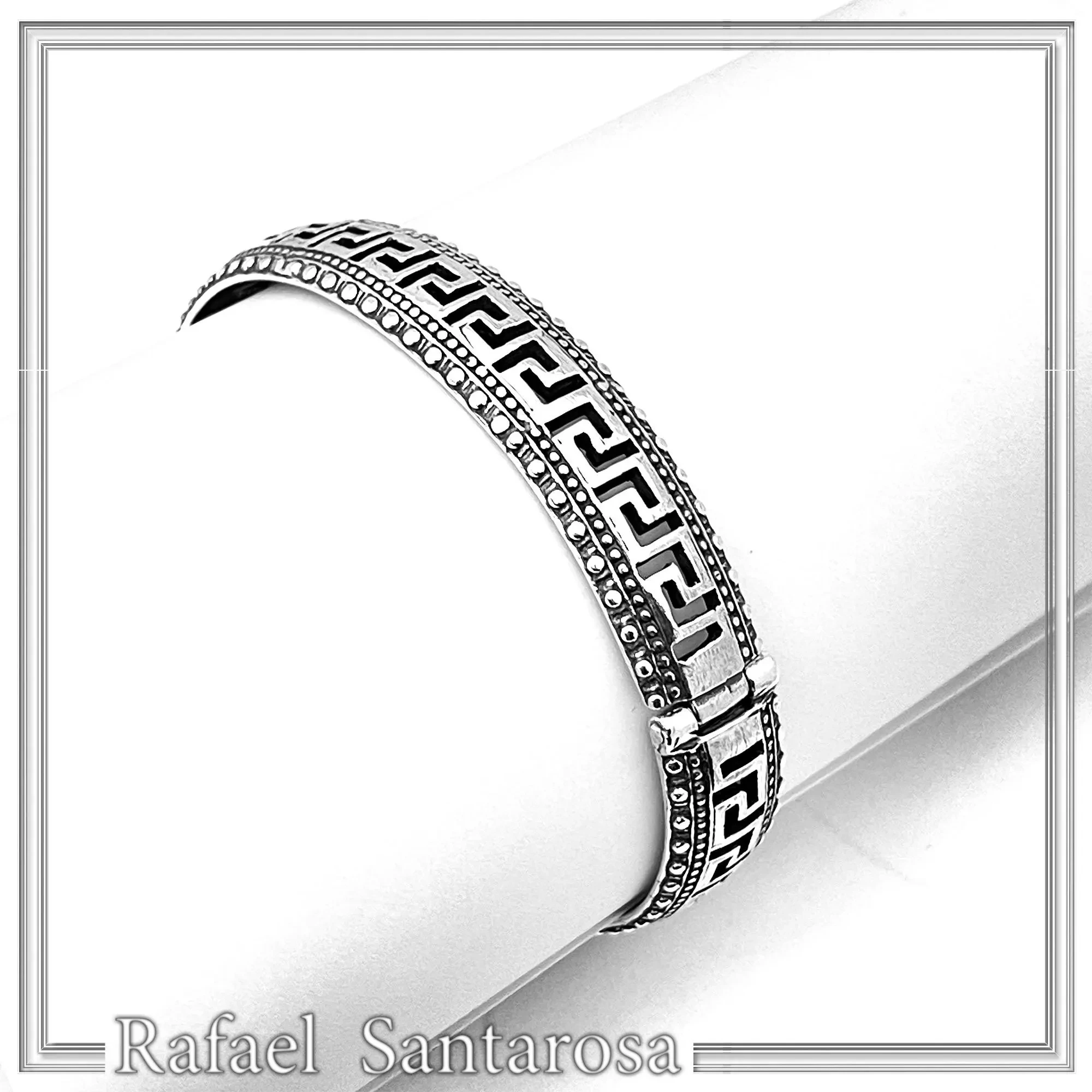 Greek Key Meander Oxidized Sterling Silver 925 Bangle Bracelet Handmade Artisan Jewelry Gift Women — additional product image 6 from Rafael Santarosa Fine Jewelry