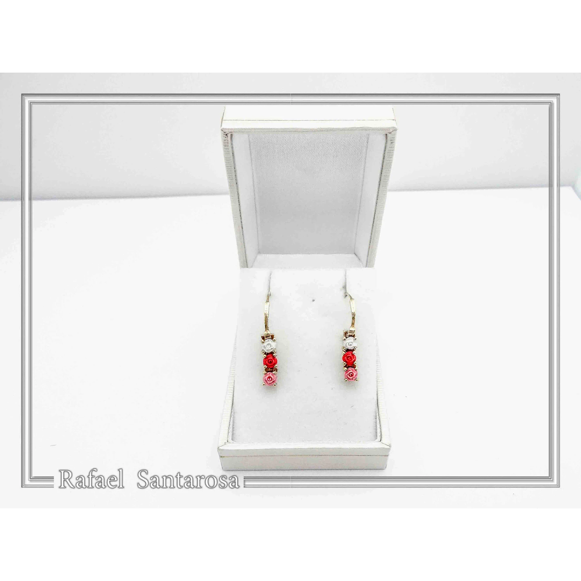 Alabaster Rose Flowers Gems Drop Earrings Romantic Floral Jewelry: 18K Gold Filled Sterling Silver — additional product image 8 from Rafael Santarosa Fine Jewelry
