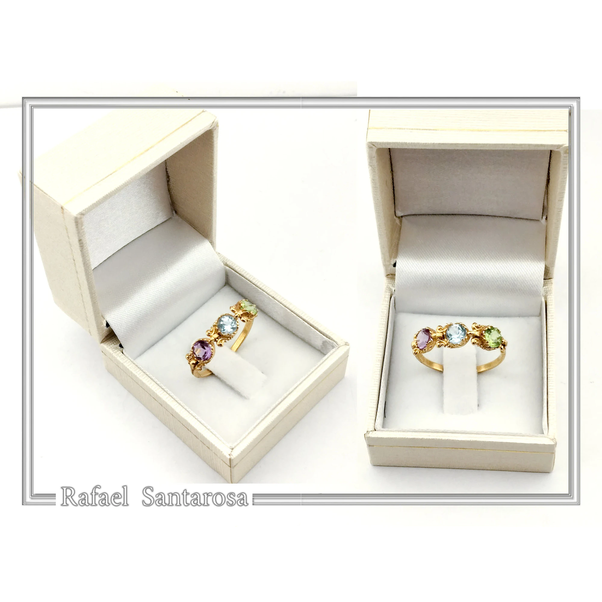 Filigree Byzantine Genuine Amethyst, Topaz & Peridot beaded Ring: Sterling Silver 18k Gold Filled — additional product image 9 from Rafael Santarosa Fine Jewelry