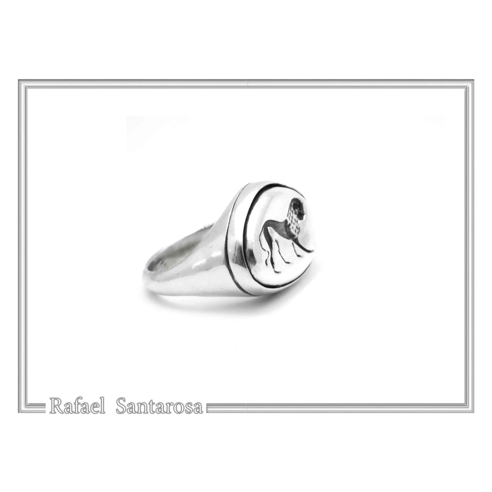 Lion Signet Seal Men Ring: Greek Mythology symbol of strength Oxidized Sterling Silver — additional product image 5 from Rafael Santarosa Fine Jewelry