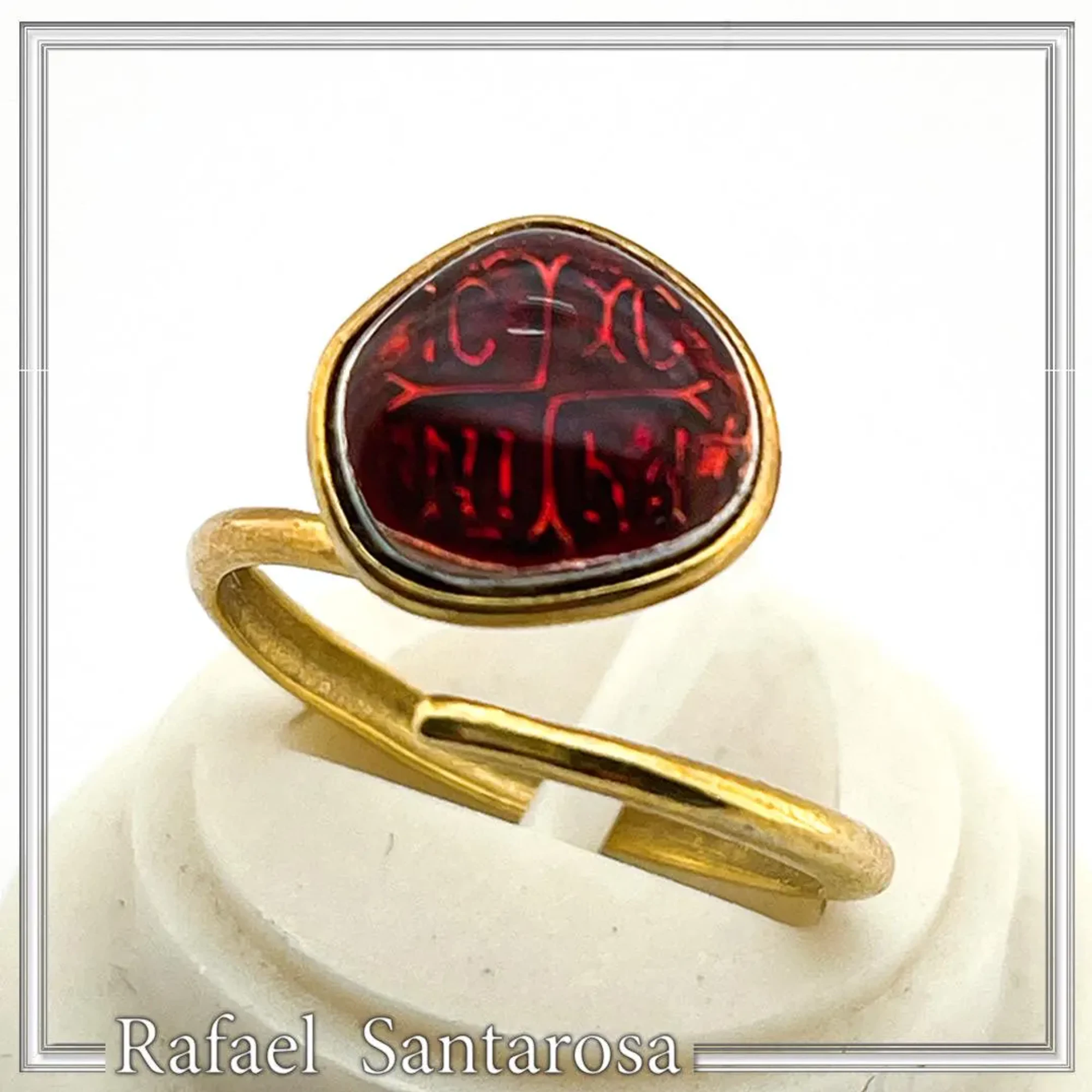 ICXC NIKA Sterling Silver Adjustable Ring: Red Enamel Christogram, 18k Gold Filled — additional product image 5 from Rafael Santarosa Fine Jewelry
