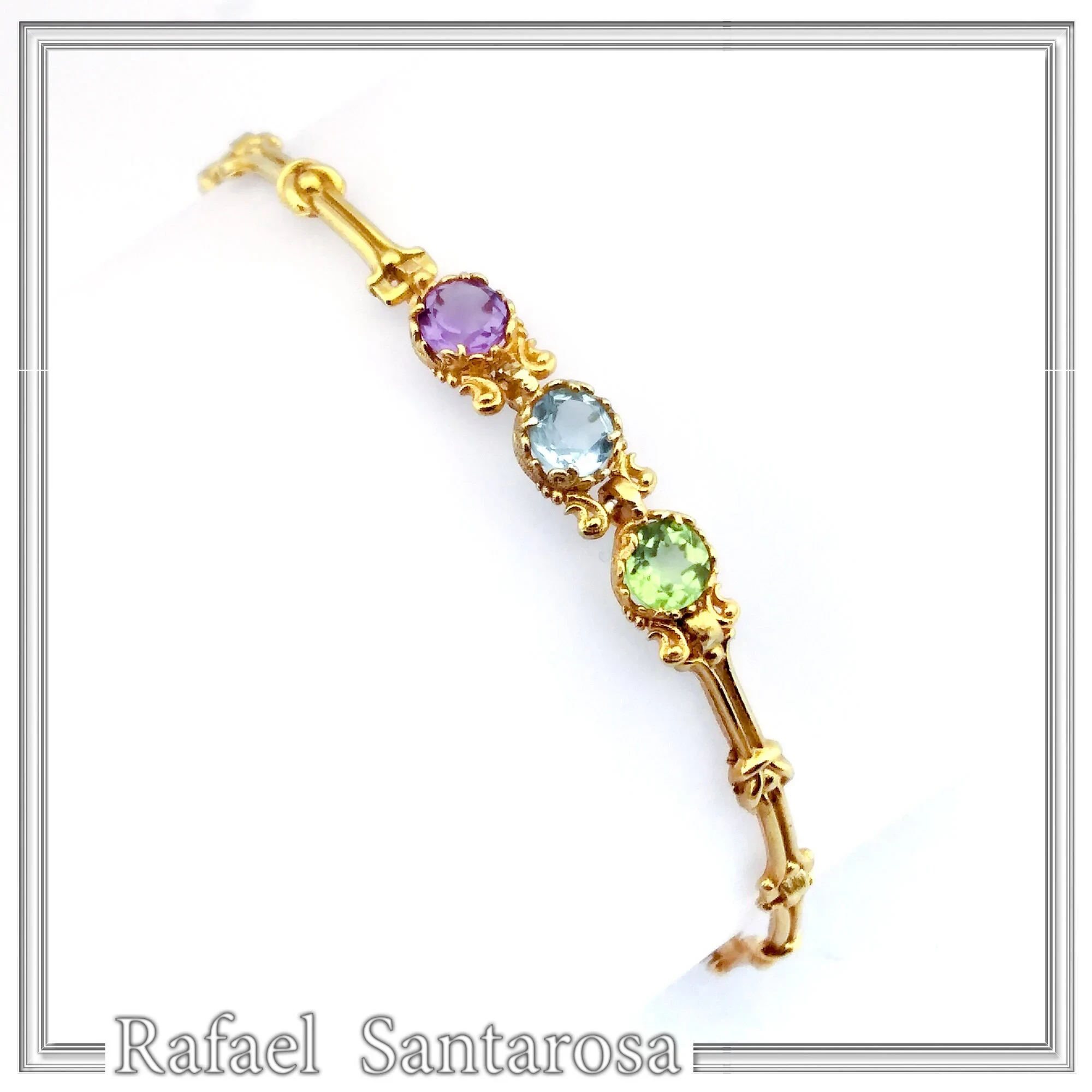 18K Solid Gold Amethyst, Topaz, Peridot, Garnet, Citrine Genuine Gemstone Beaded Bracelet — additional product image 2 from Rafael Santarosa Fine Jewelry