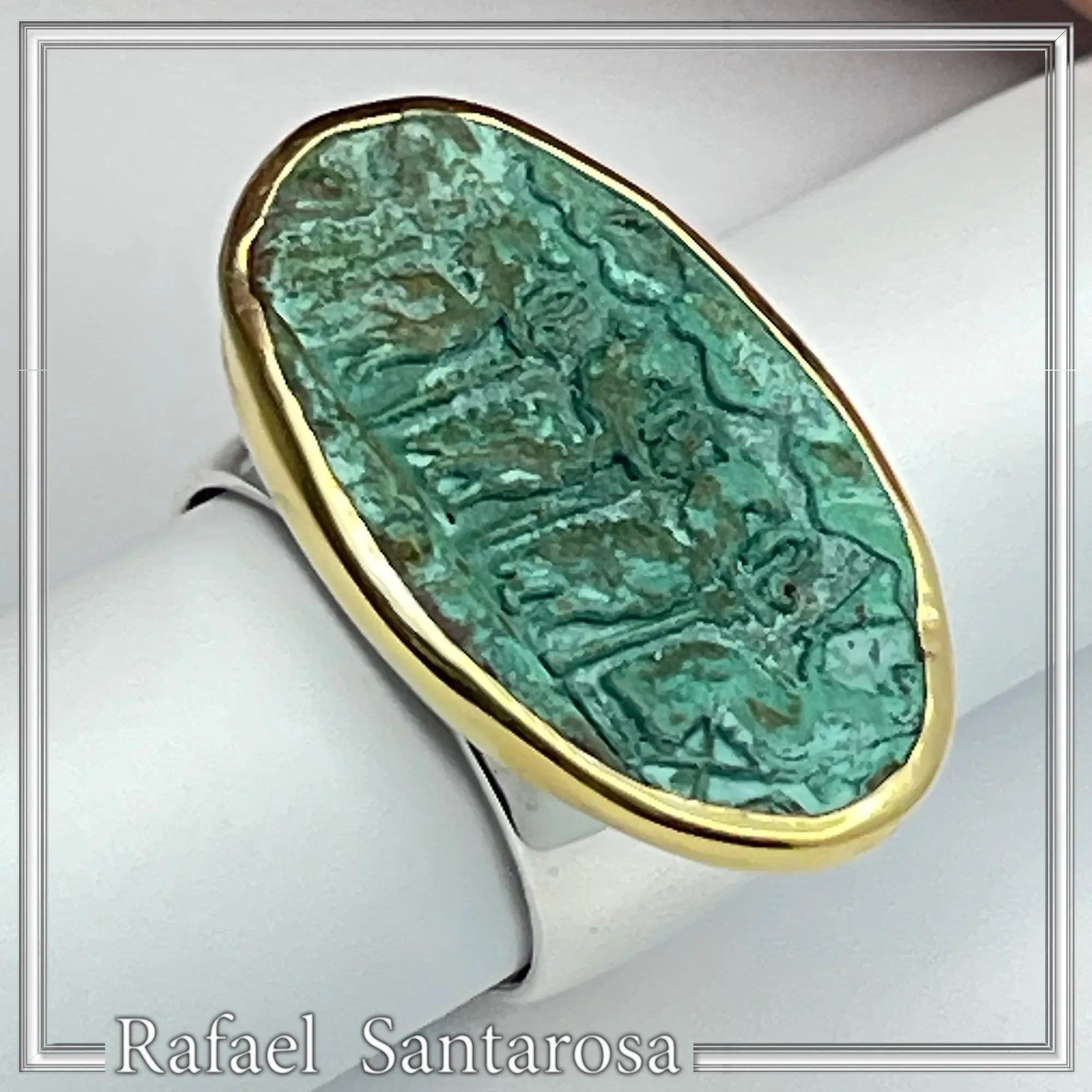 Minoan Sacred Scene Ring, Oxidised Copper, 14K Gold Bezel, Sterling Silver Band — additional product image 10 from Rafael Santarosa Fine Jewelry